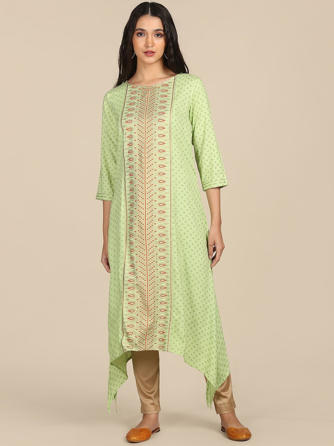 

Karigari Women Green Geometric Keyhole Neck Anarkali Kurta