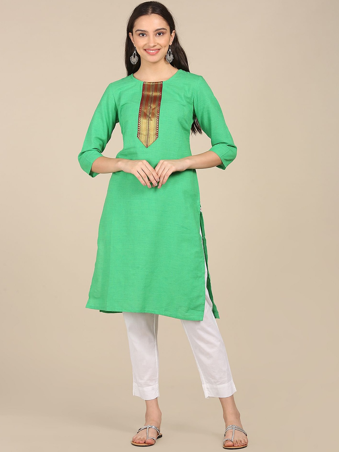

Karigari Women Green Colourblocked Gotta Patti Kurta