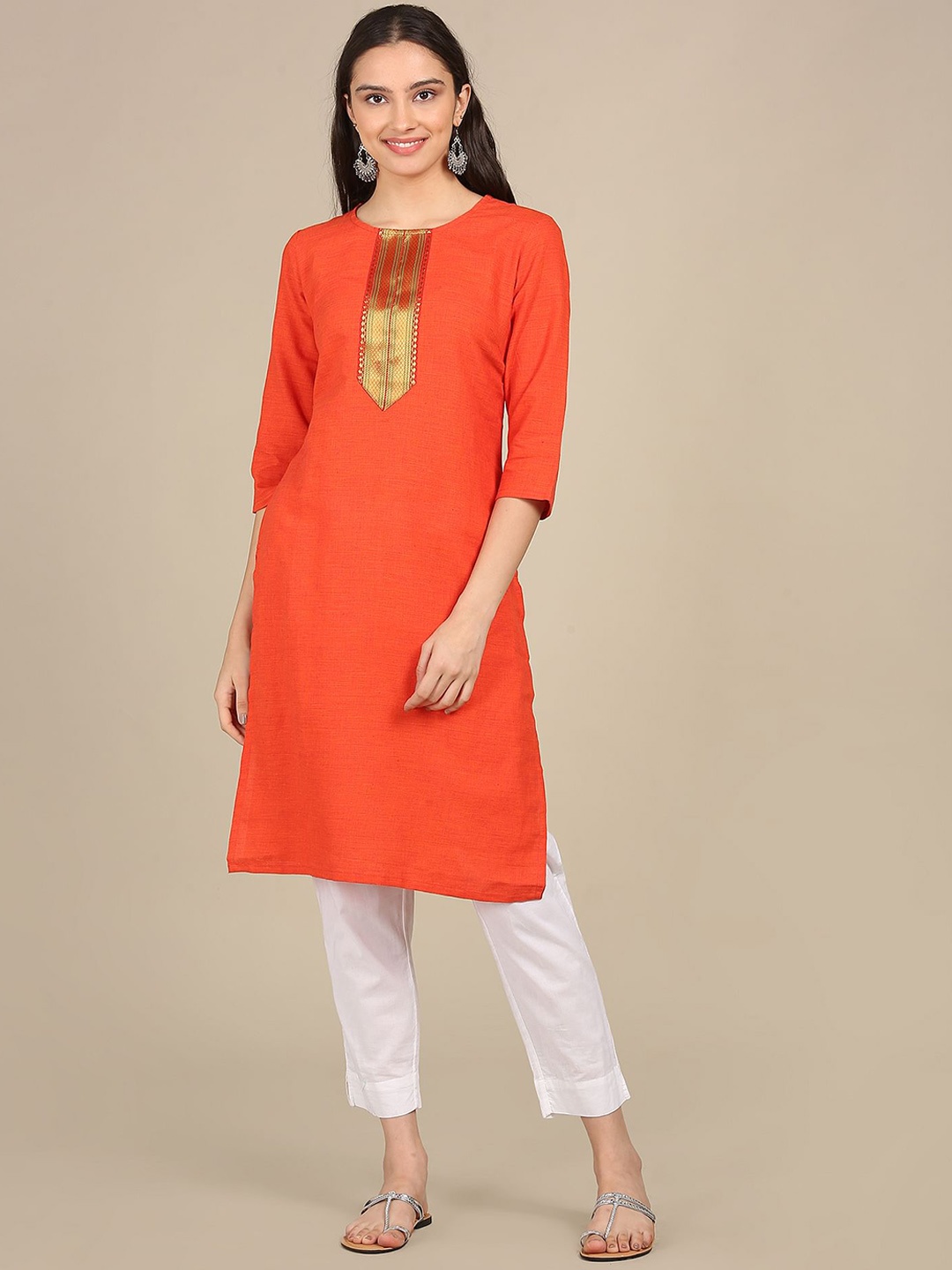

Karigari Women Orange Yoke Design Patchwork Kurta