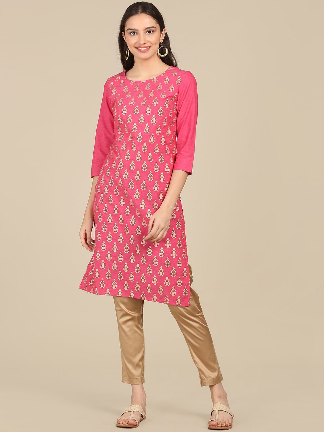 

Karigari Women Pink Ethnic Motifs Printed Gotta Patti Kurta