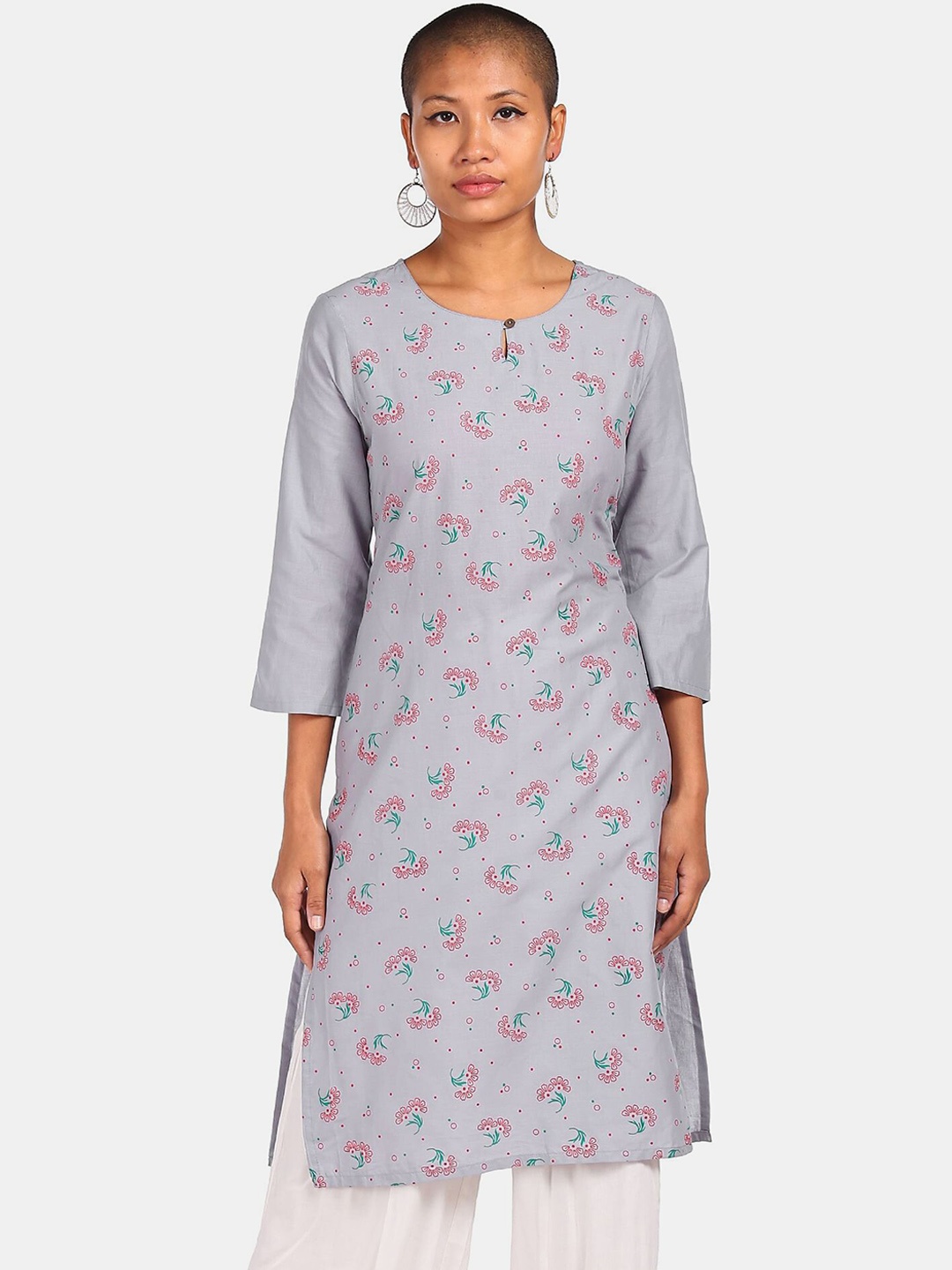 

Karigari Women Grey Floral Kurta