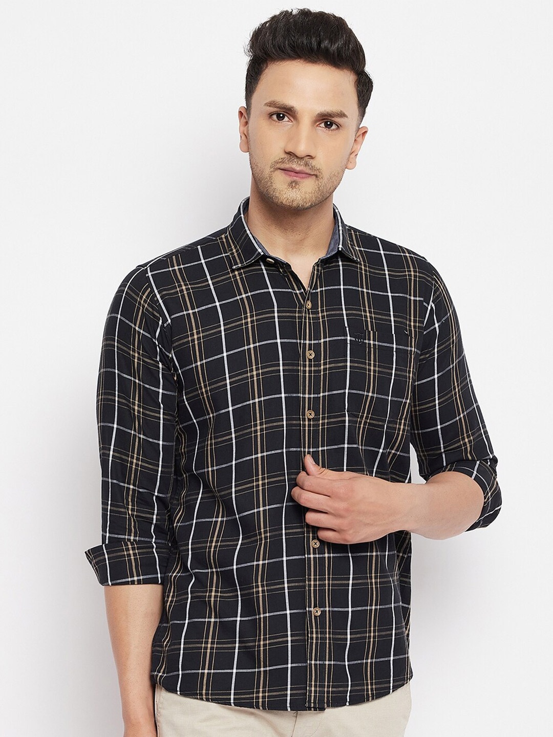 

Duke Men Black Slim Fit Tartan Checks Checked Casual Shirt