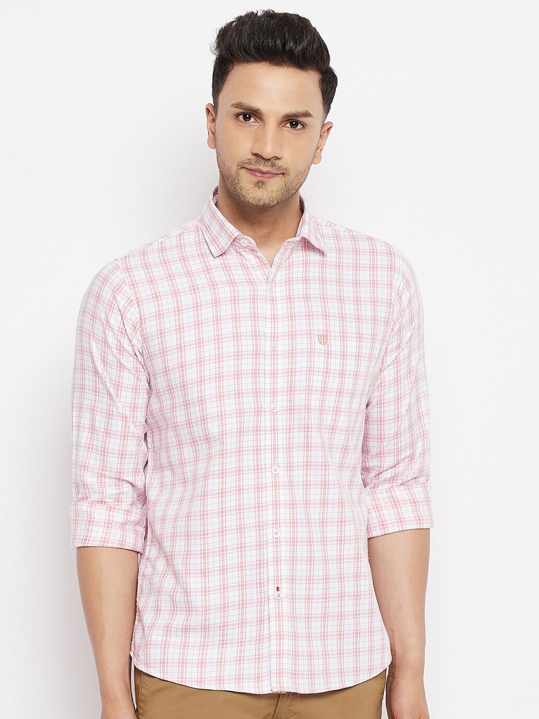 

Duke Men Pink Slim Fit Checked Casual Shirt