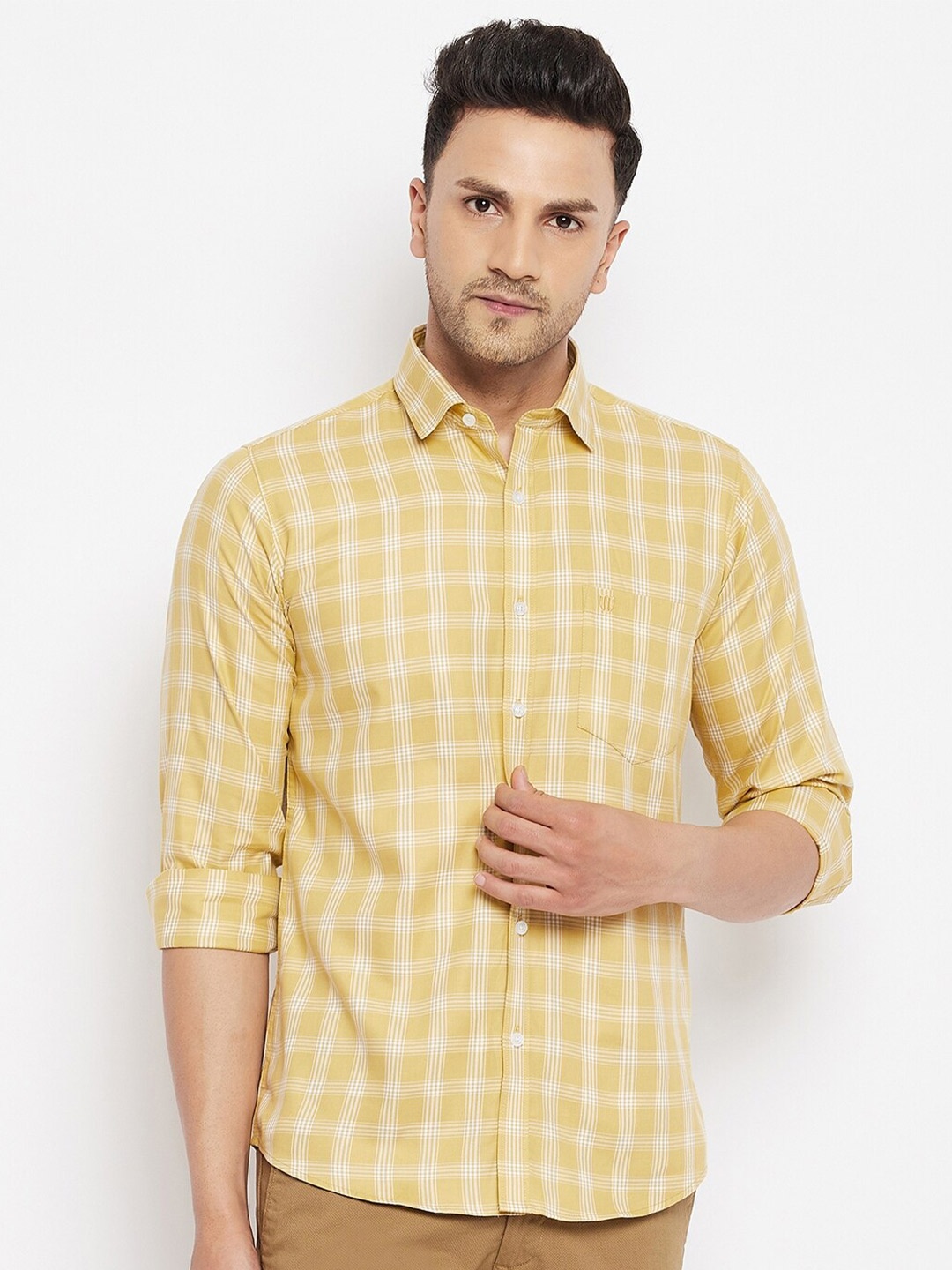 

Duke Men Yellow Slim Fit Checked Casual Shirt