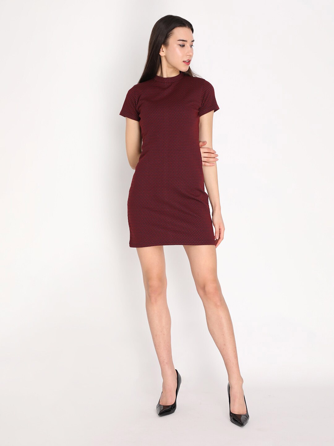 

HANG N HOLD Maroon & ganache T-shirt Mini Dress