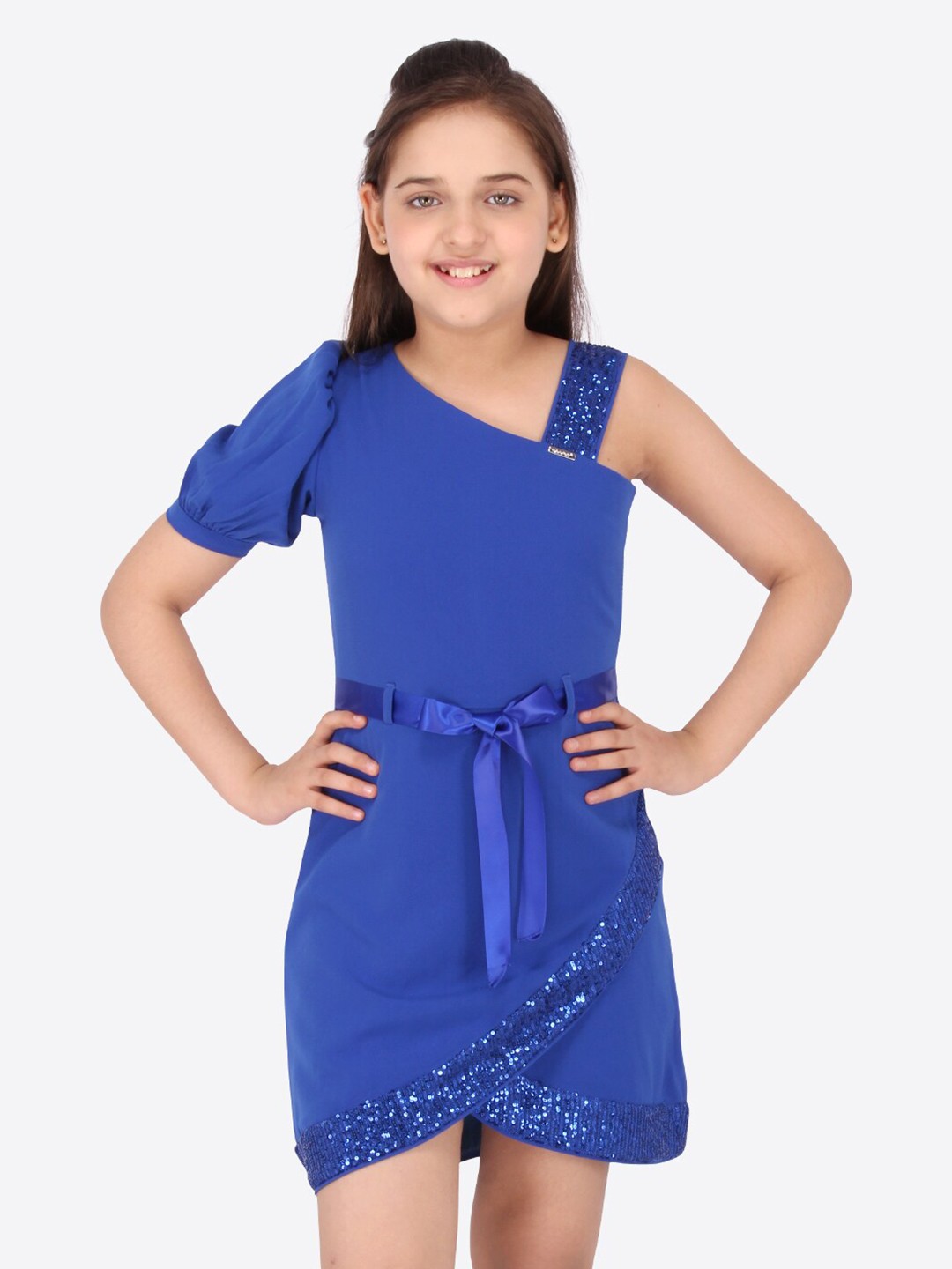 

CUTECUMBER Blue & dazzling blue Georgette Sheath Dress