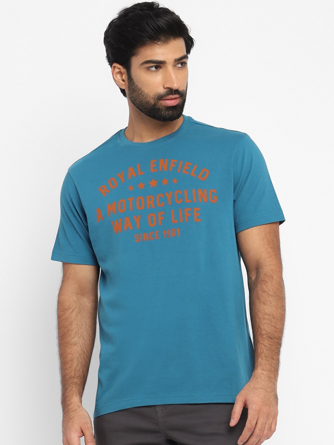 

Royal Enfield Men Blue Typography Printed T-shirt