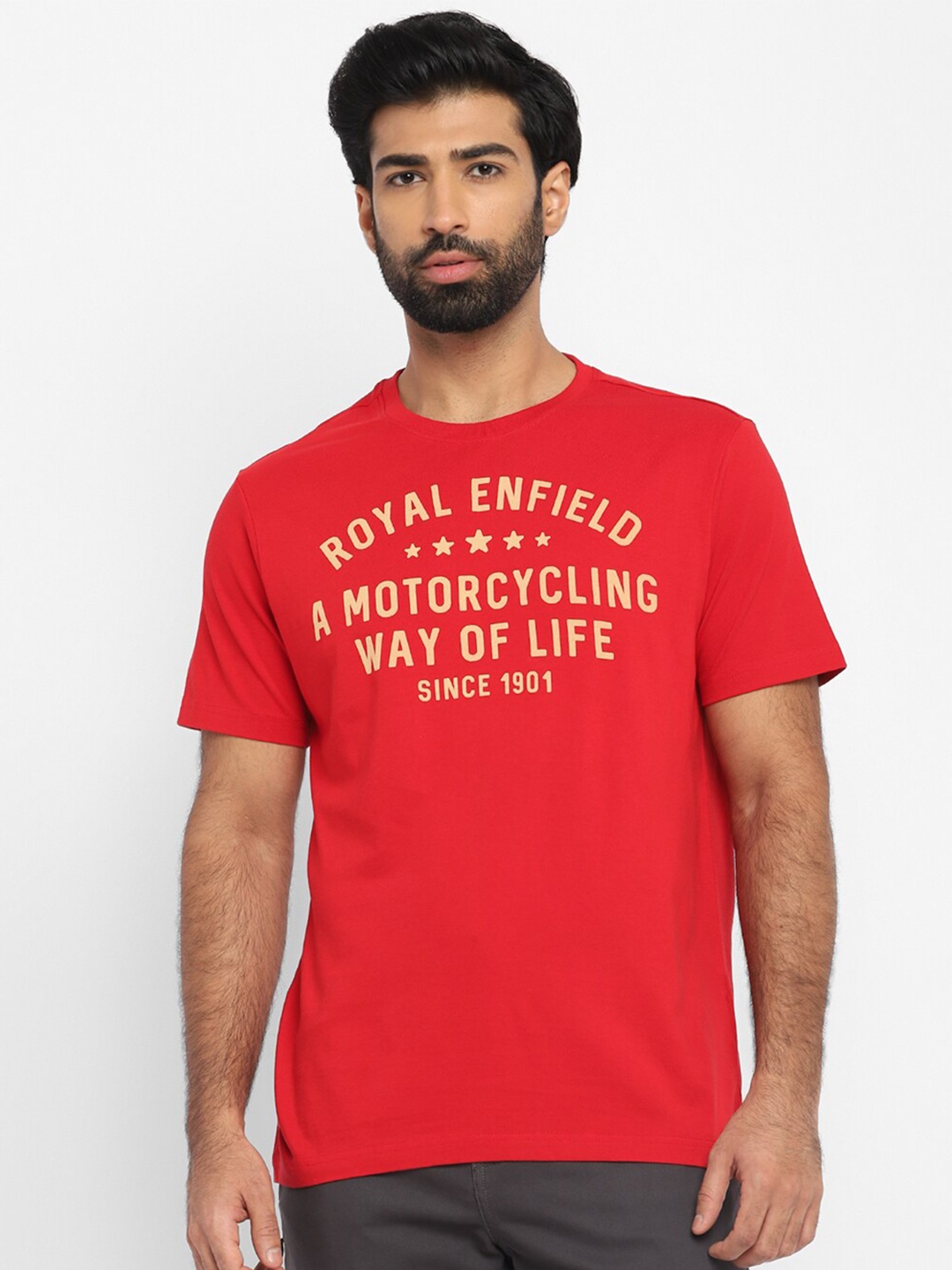 

Royal Enfield Men Red Typography Printed Applique T-shirt