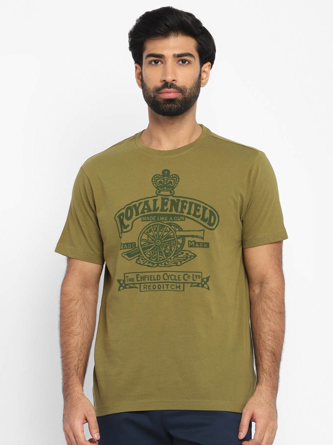 

Royal Enfield Men Olive Green & gray green Typography Printed T-shirt