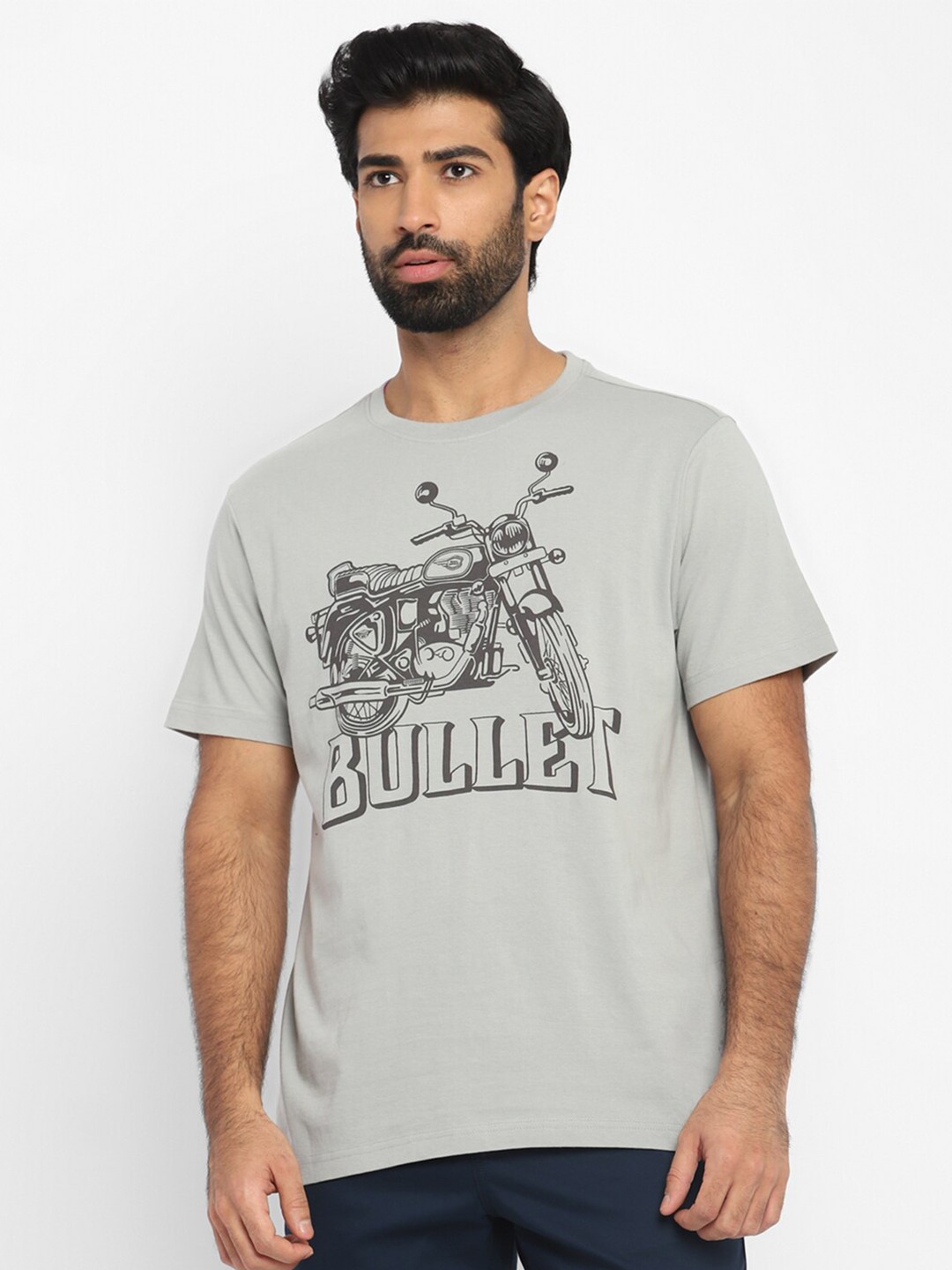 

Royal Enfield Men Grey Typography Printed V-Neck Raw Edge T-shirt