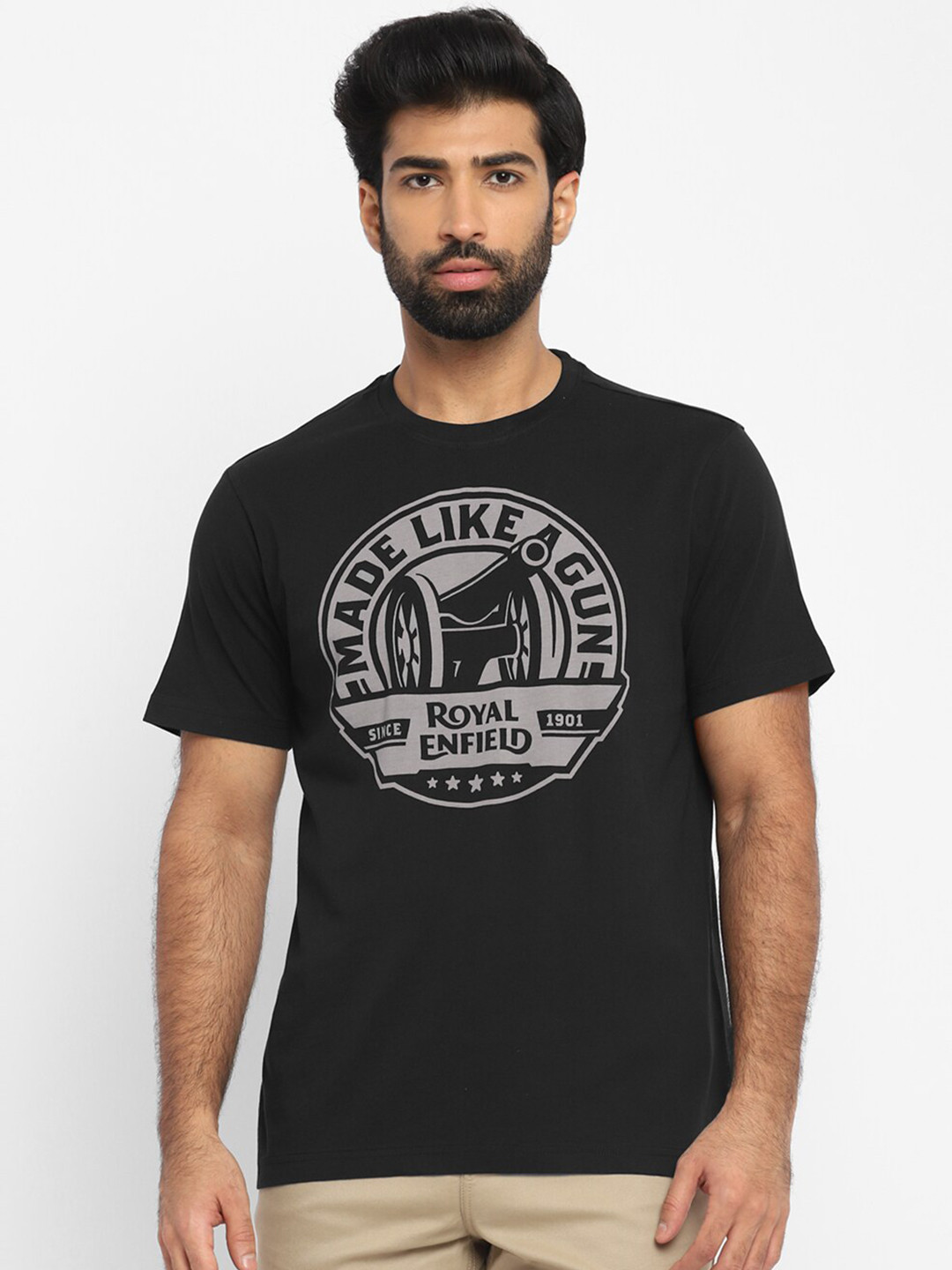 

Royal Enfield Men Black & charleston green Varsity Printed T-shirt