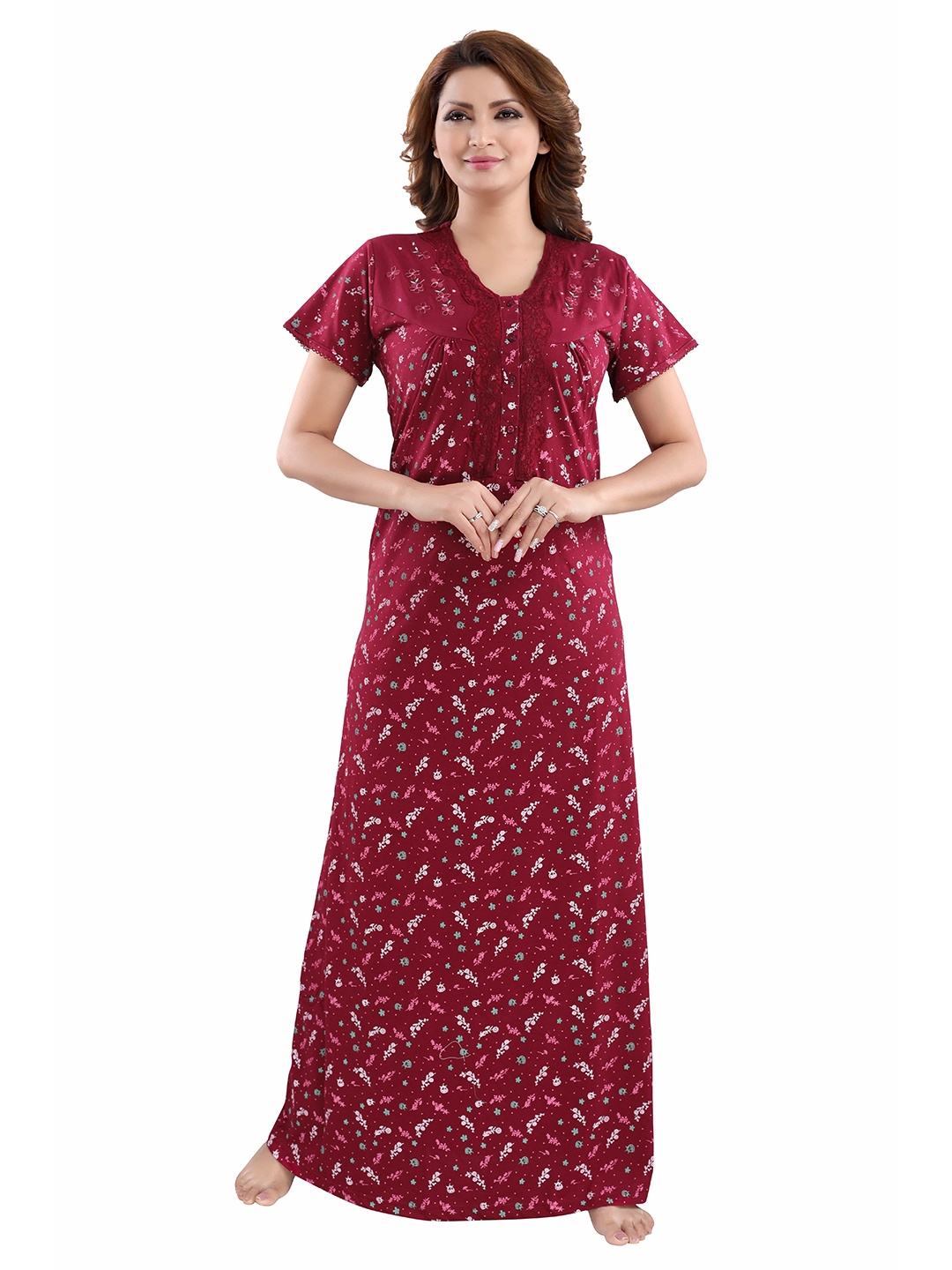 

9shines Label Maroon Embroidered Maxi Nightdress