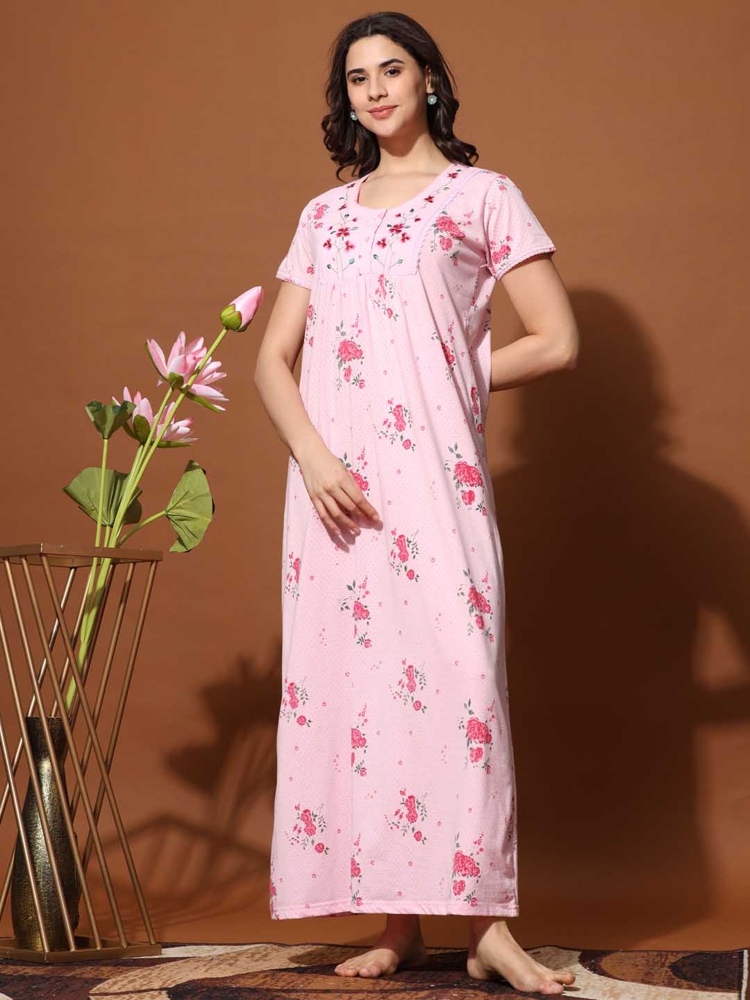 

9shines Label Pink Embroidered Maxi Nightdress