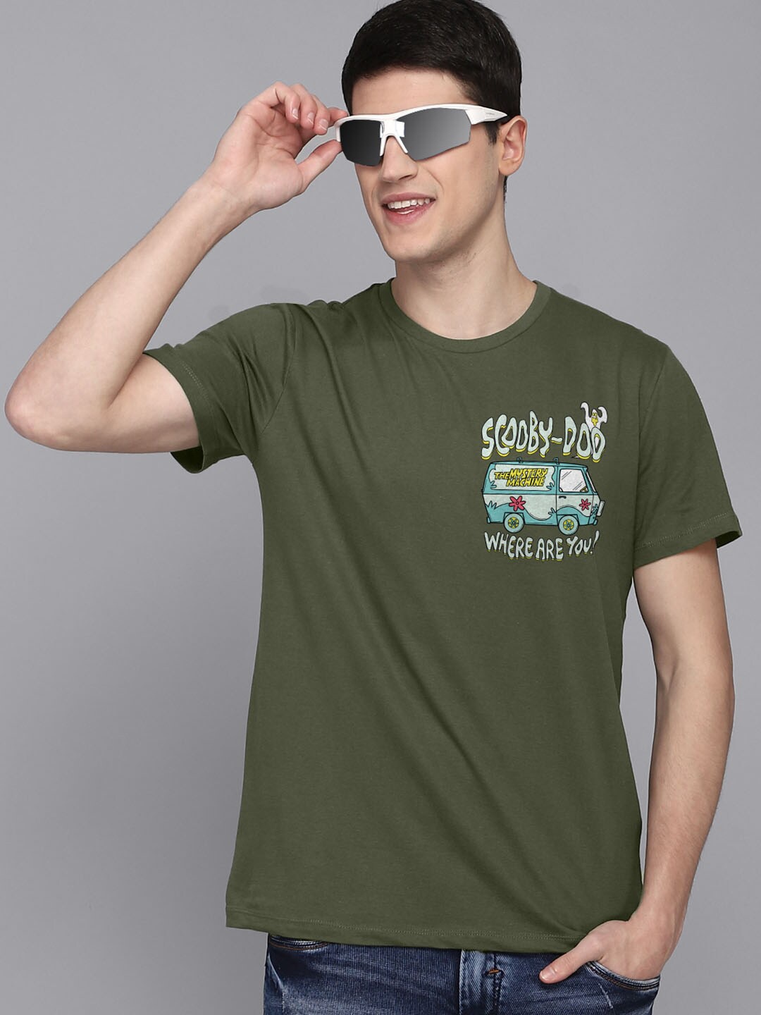 

Free Authority Men Scooby Doo Printed Pure Cotton Tshirt, Green