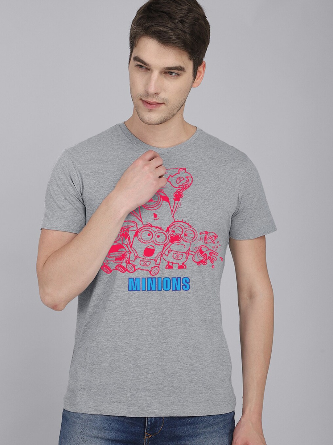 

Free Authority Men Grey Printed Pure Cotton Minions Tshirt
