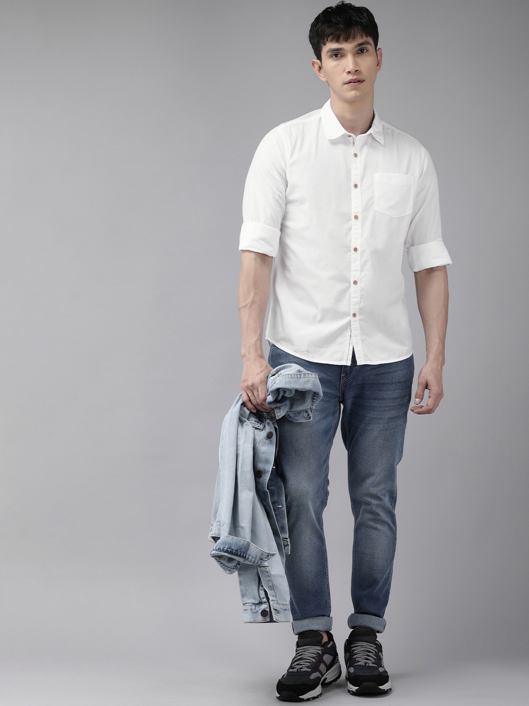 

BEAT LONDON by PEPE JEANS Men White Solid Slim Fit Pure Cotton Casual Shirt