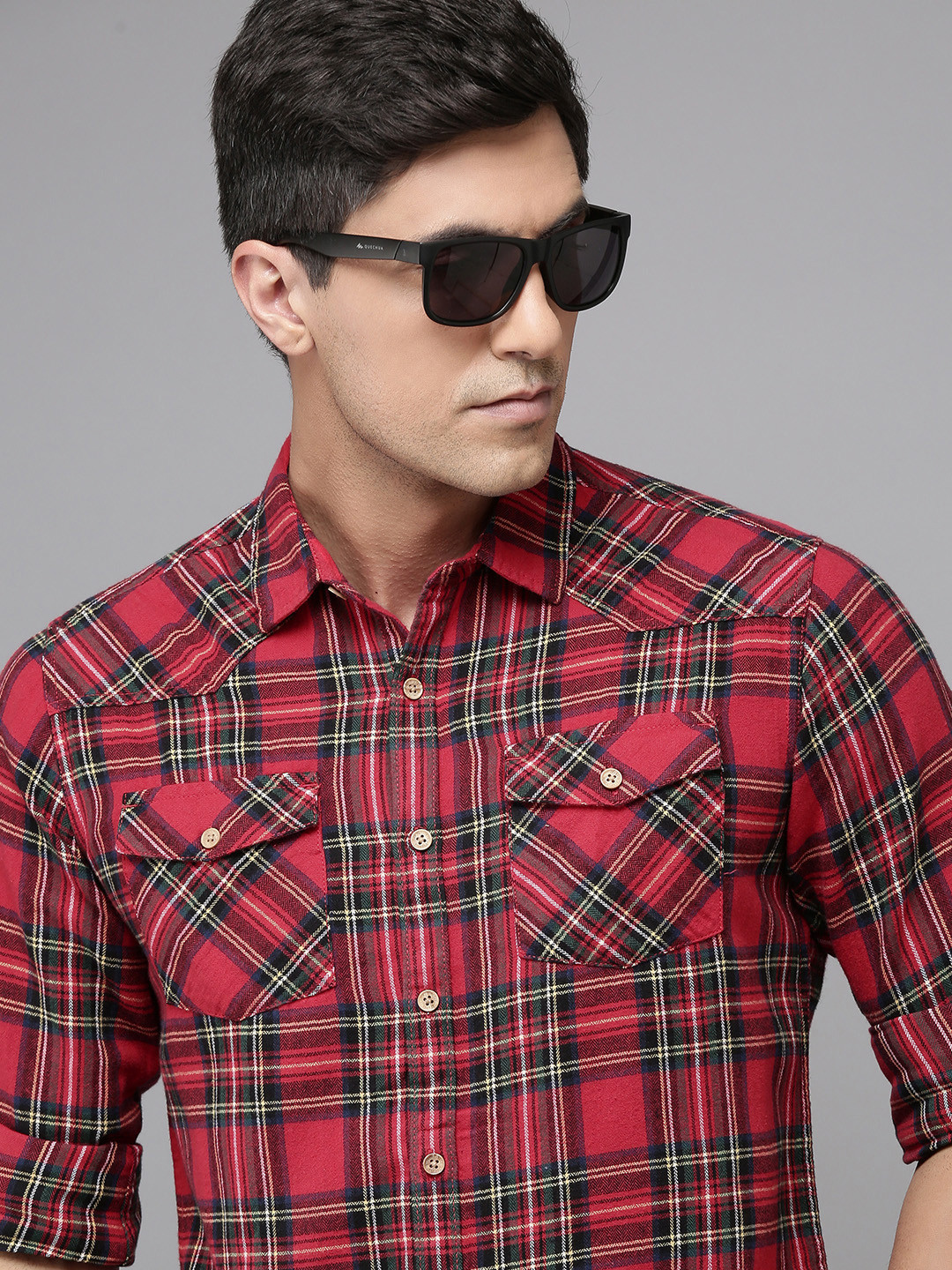 

BEAT LONDON by PEPE JEANS Men Tartan Checked Slim Fit Casual Shirt, Red