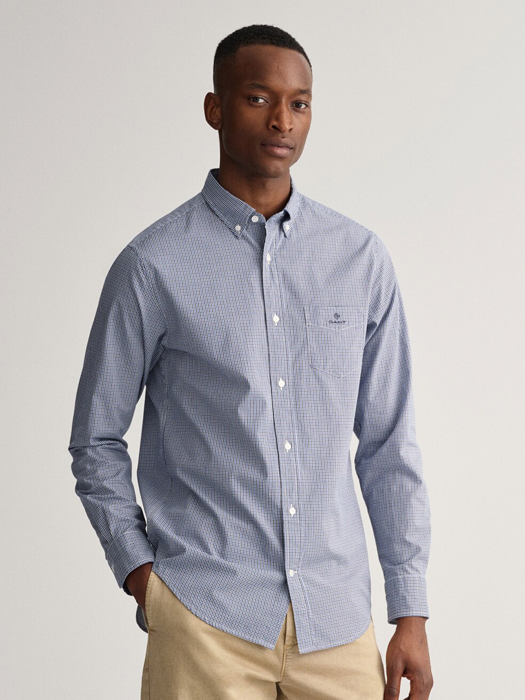 

GANT Men Blue Classic Pinstripes Checked Casual Shirt