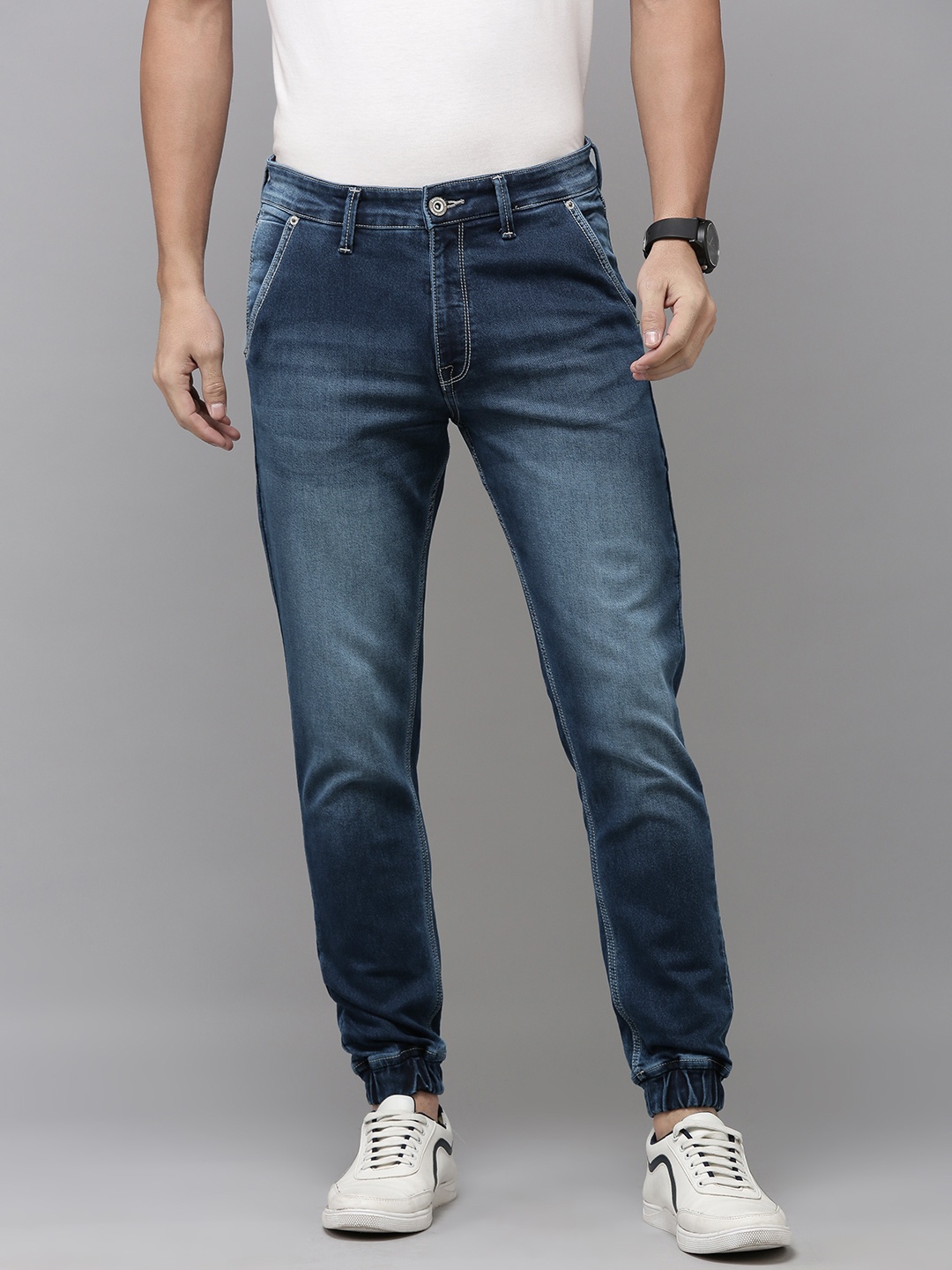 

BEAT LONDON by PEPE JEANS Men Tapered Jogger Fit Heavy Fade Stretchable Mid-Rise Jeans, Blue