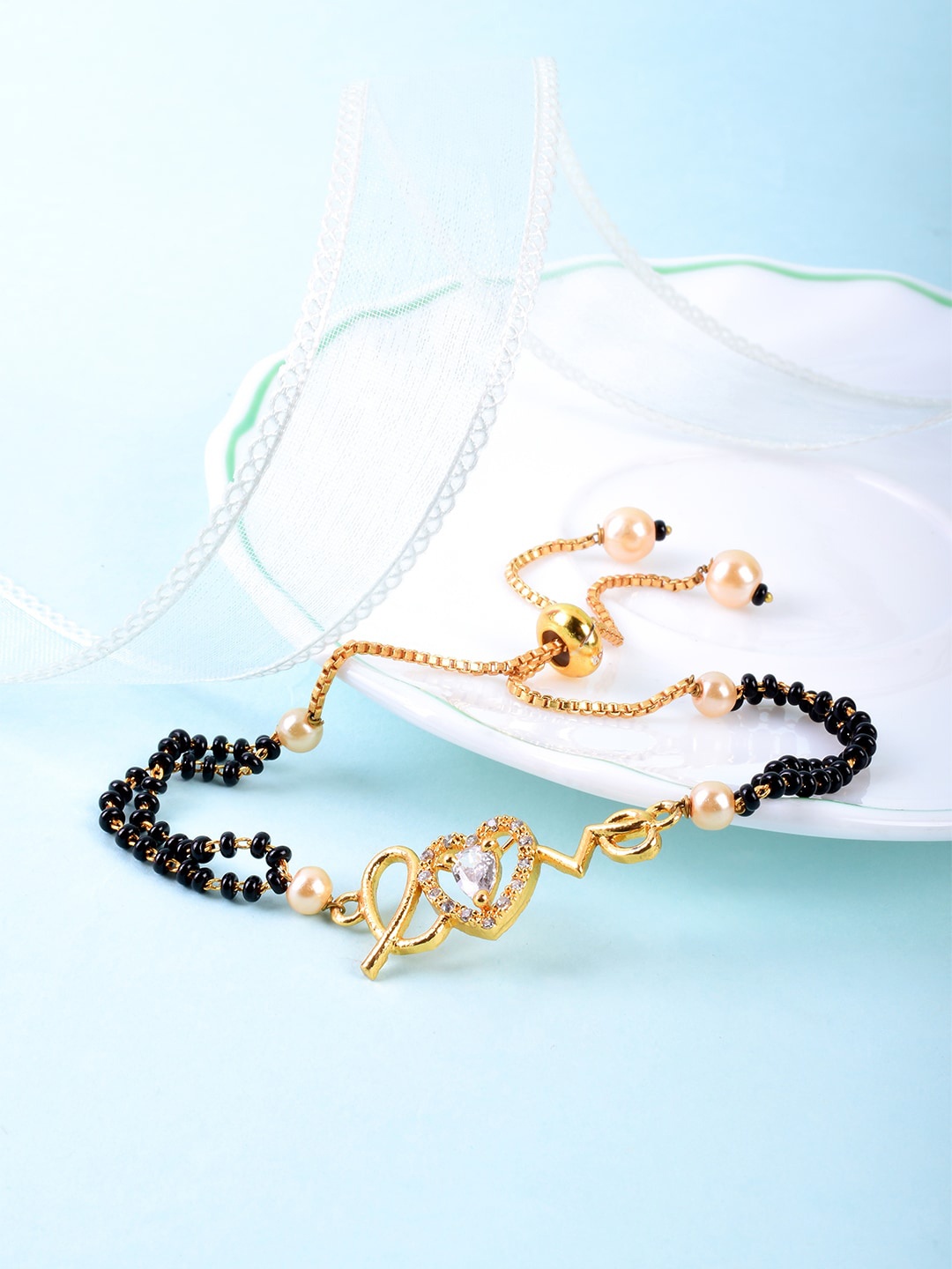 

STEORRA JEWELS Women Gold-Toned & Black Pearls Gold-Plated Pearl Wraparound Bracelet