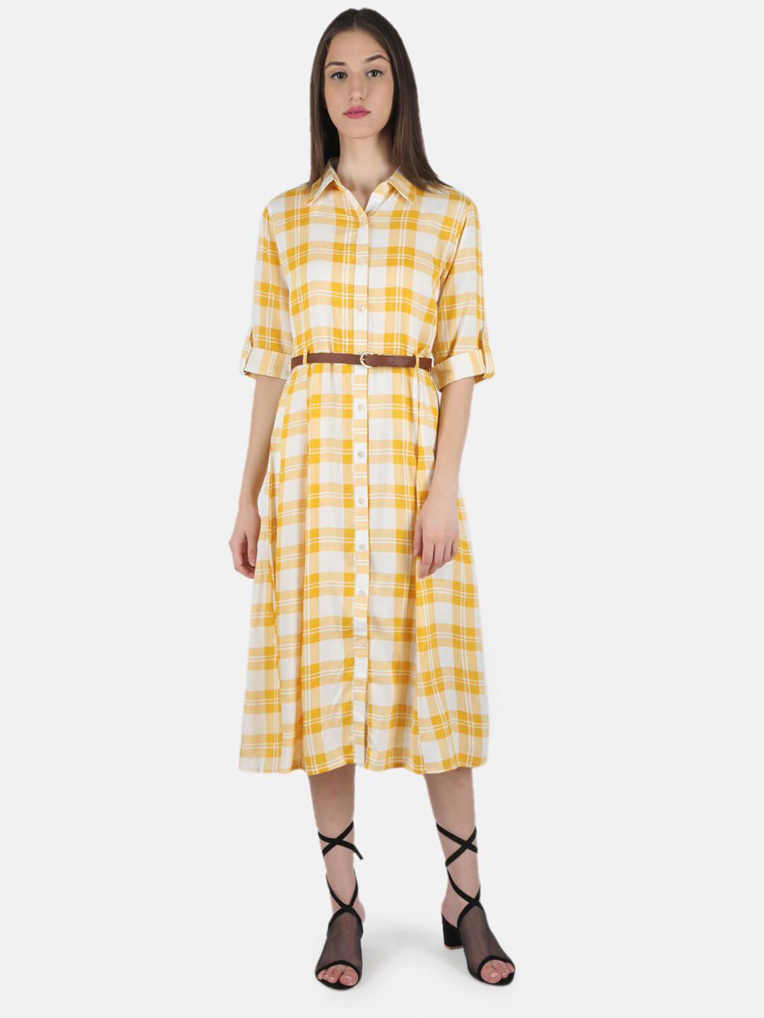 

Monte Carlo Yellow Checked Shirt Midi Dress