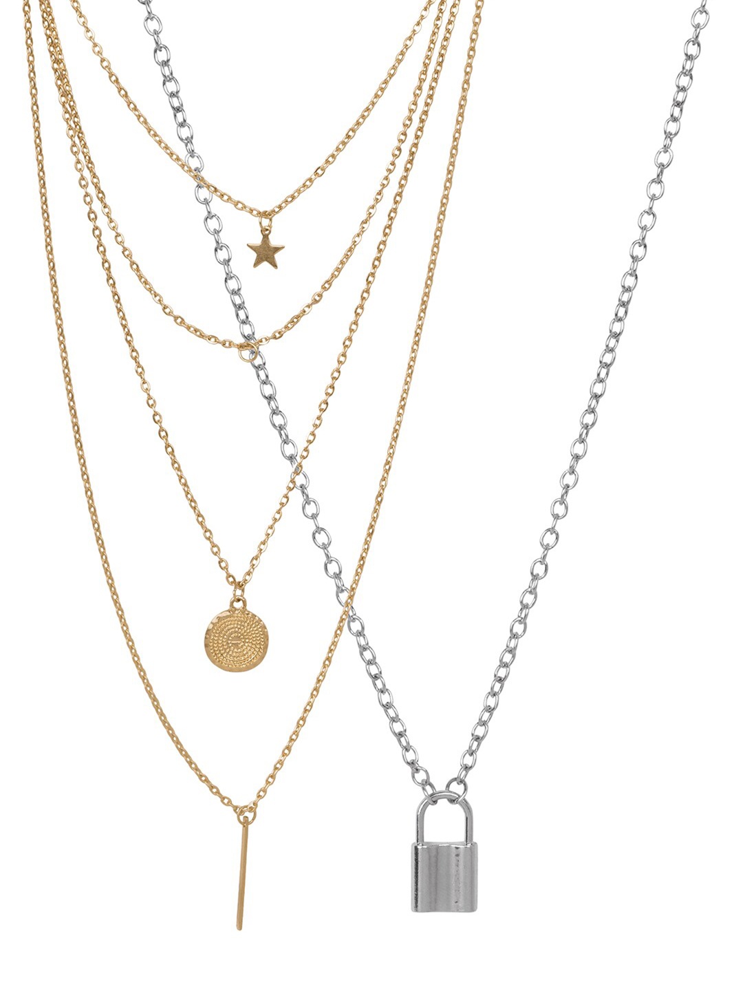 

FabAlley Gold-Plated & Silver-Toned Layered Chain Set Of 3