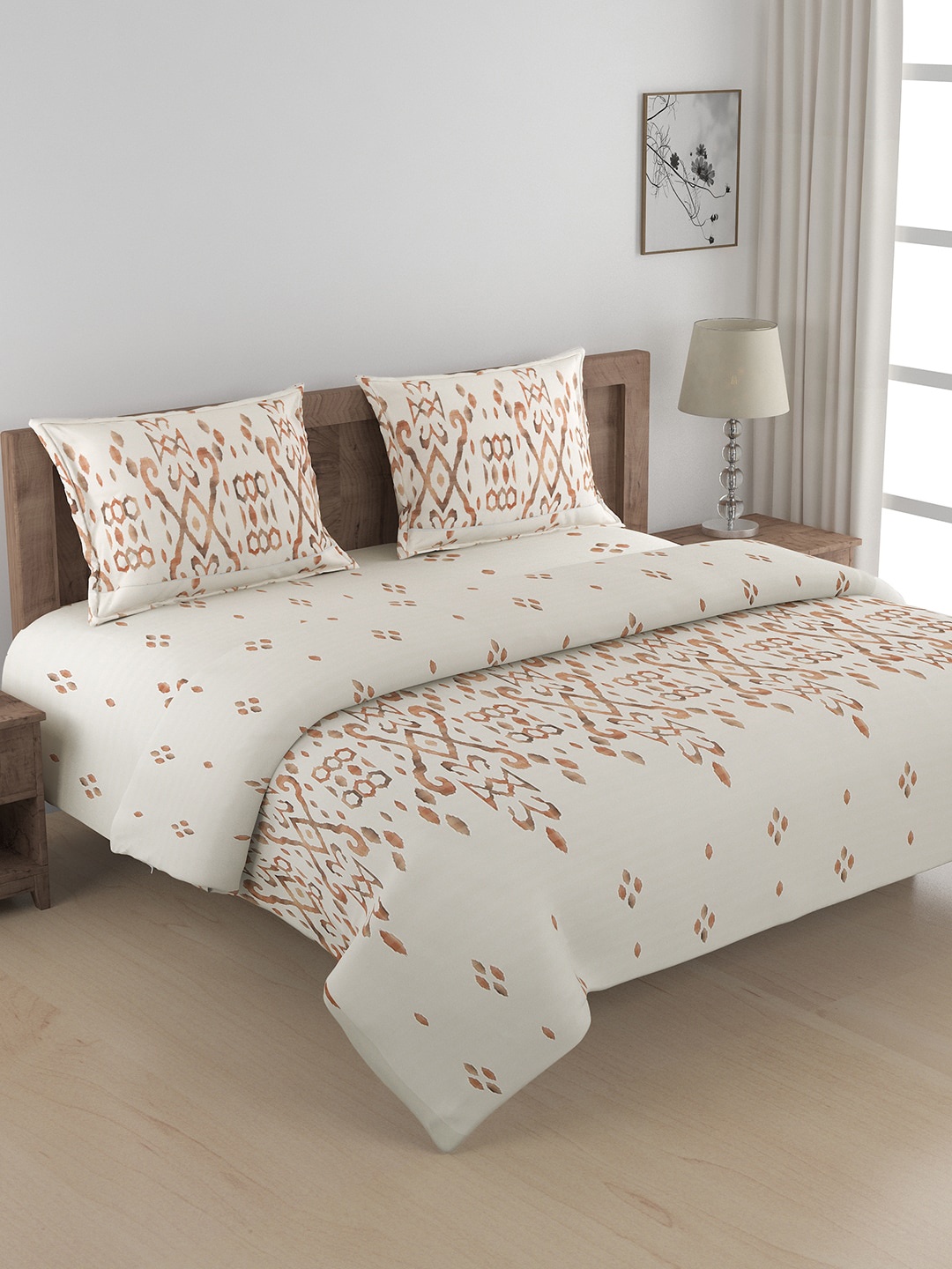 

SWAYAM White & Brown 240 TC Queen Ethnic Motifs Cotton Bedsheet with 2 Pillow Covers