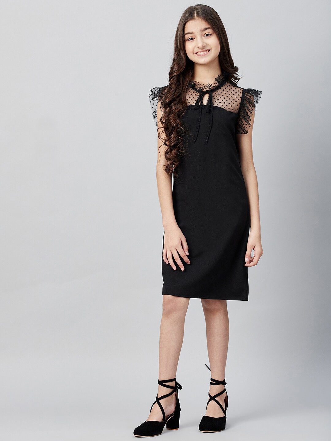 

Athena Girl Black Tie-Up Neck Sheath Dress