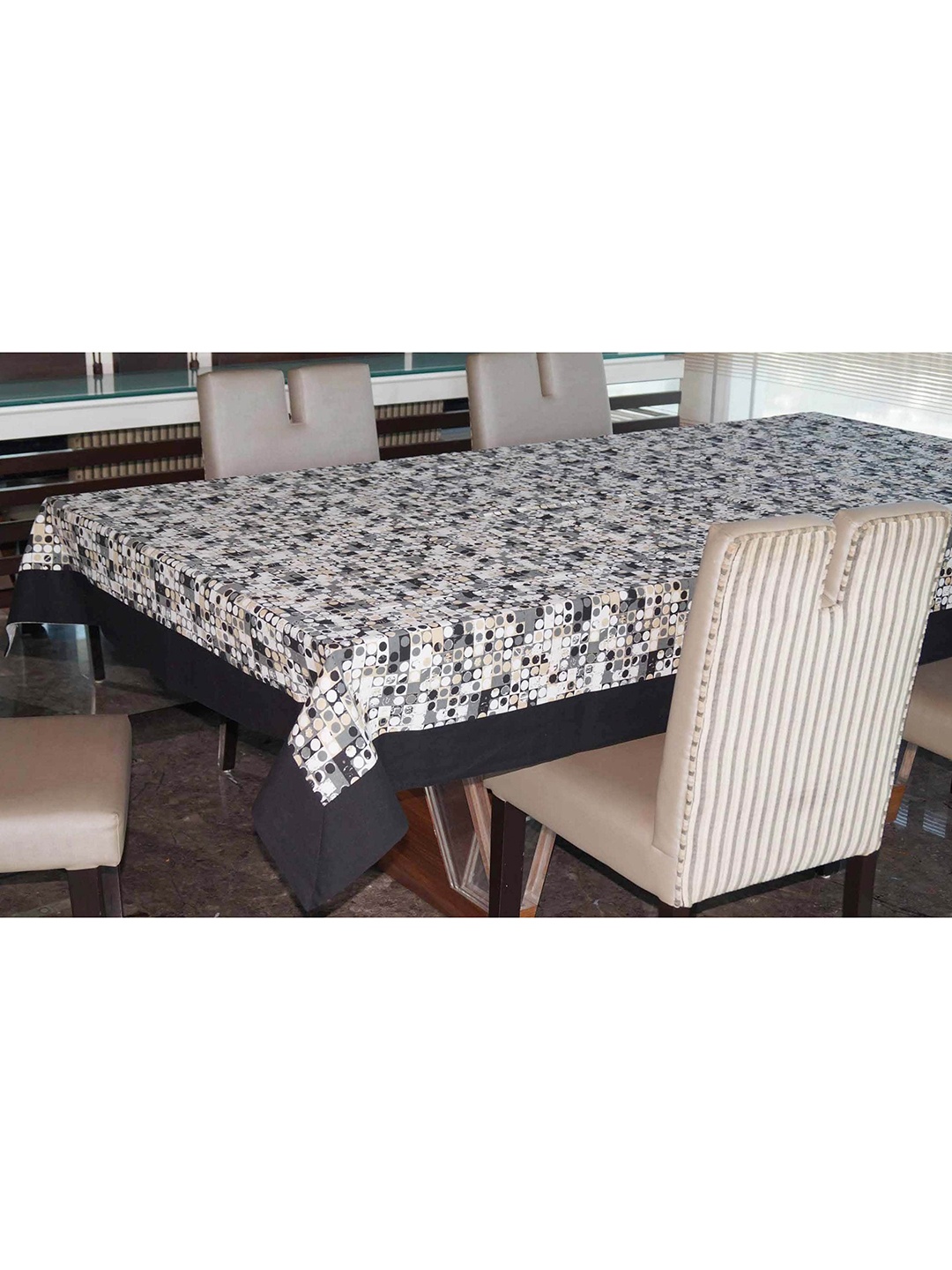 

Lushomes Clasiko Black Printed Cotton Dining Table Cover