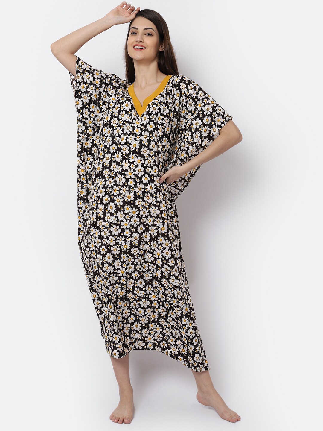 

EROTISSCH Brown Printed Maxi Kaftan Nightdress