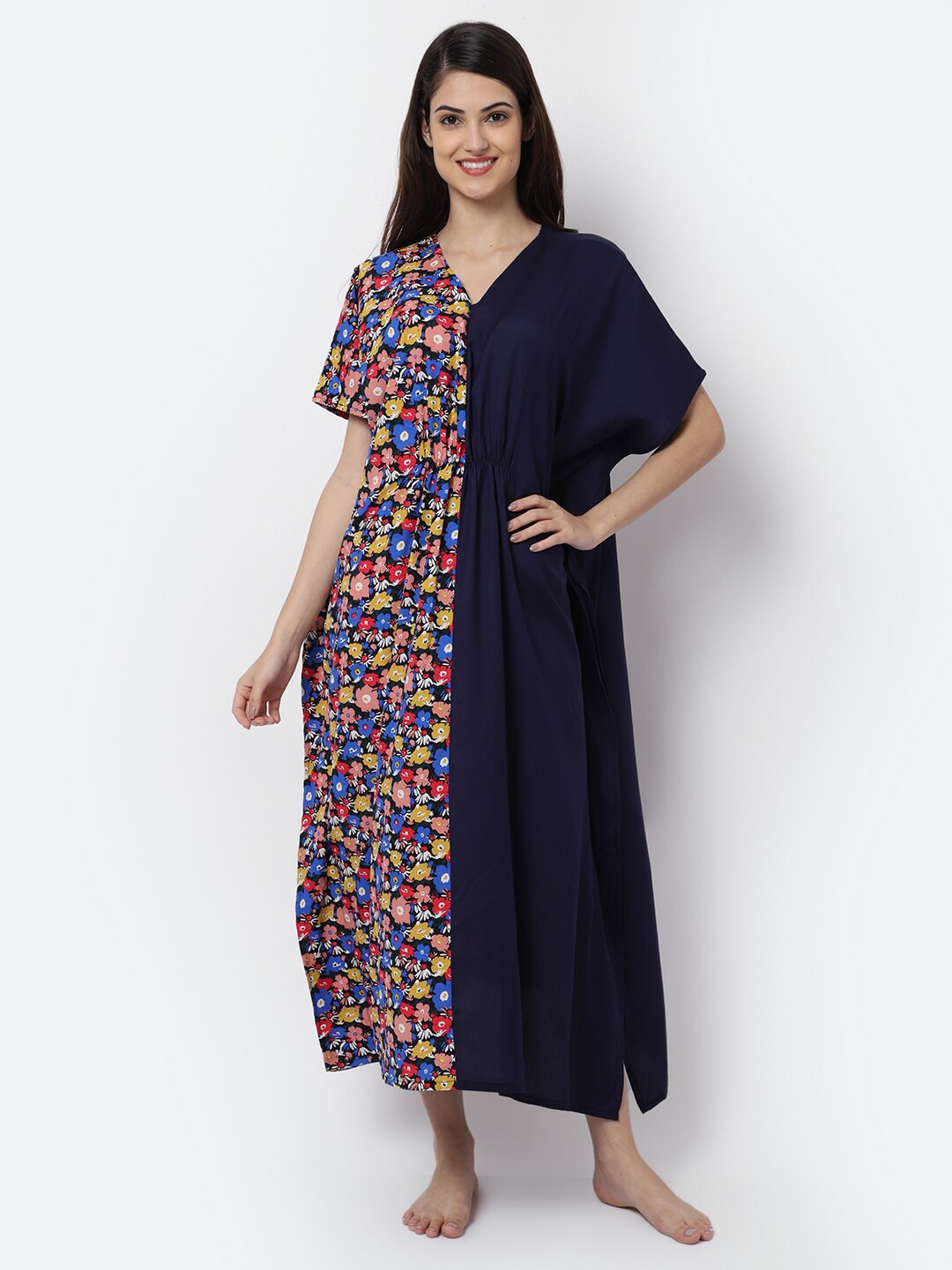 

EROTISSCH Women Blue Printed Maxi Kaftan Nightdress