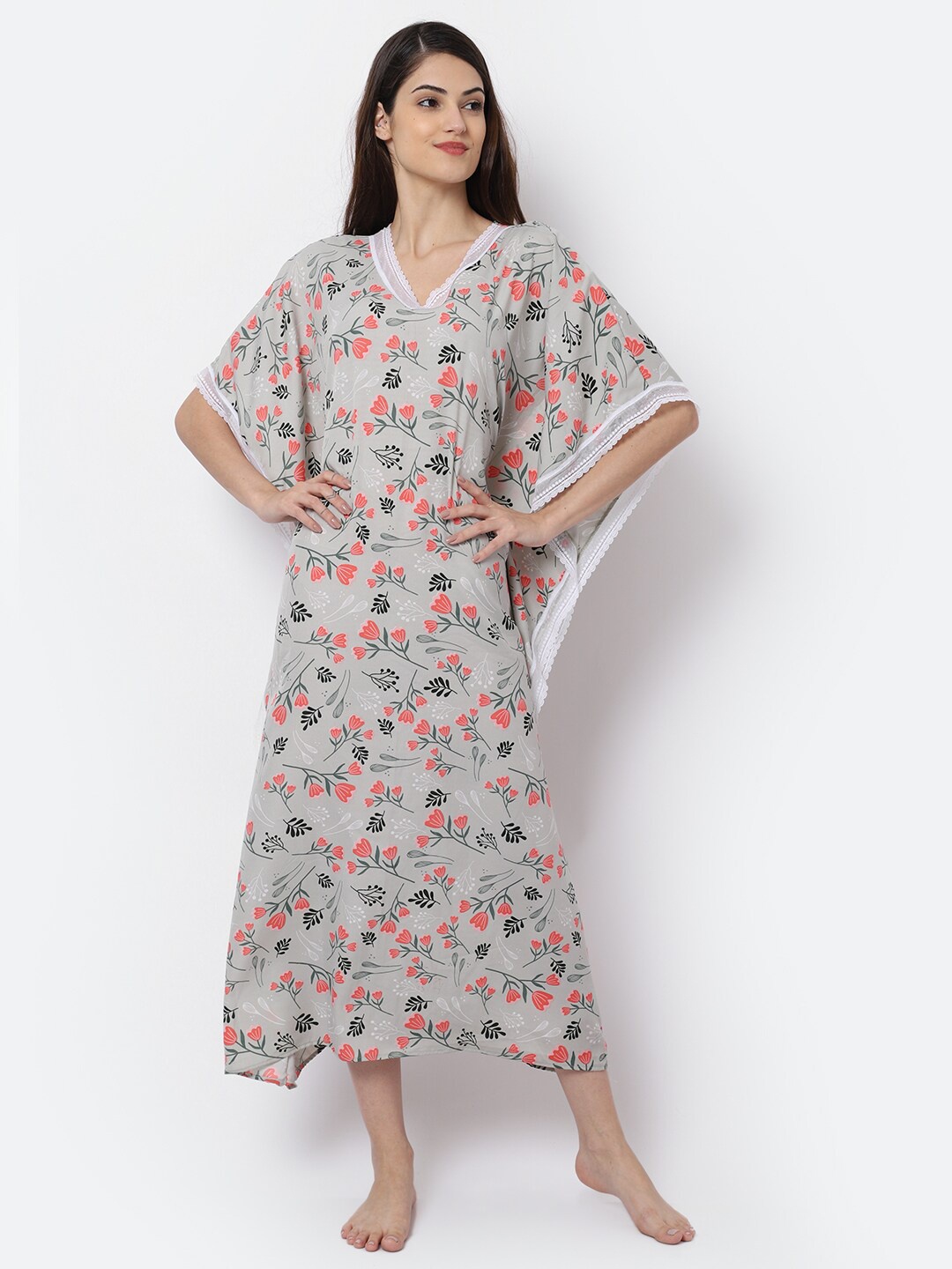 

EROTISSCH Women Green Printed Maxi Kaftan Nightdress