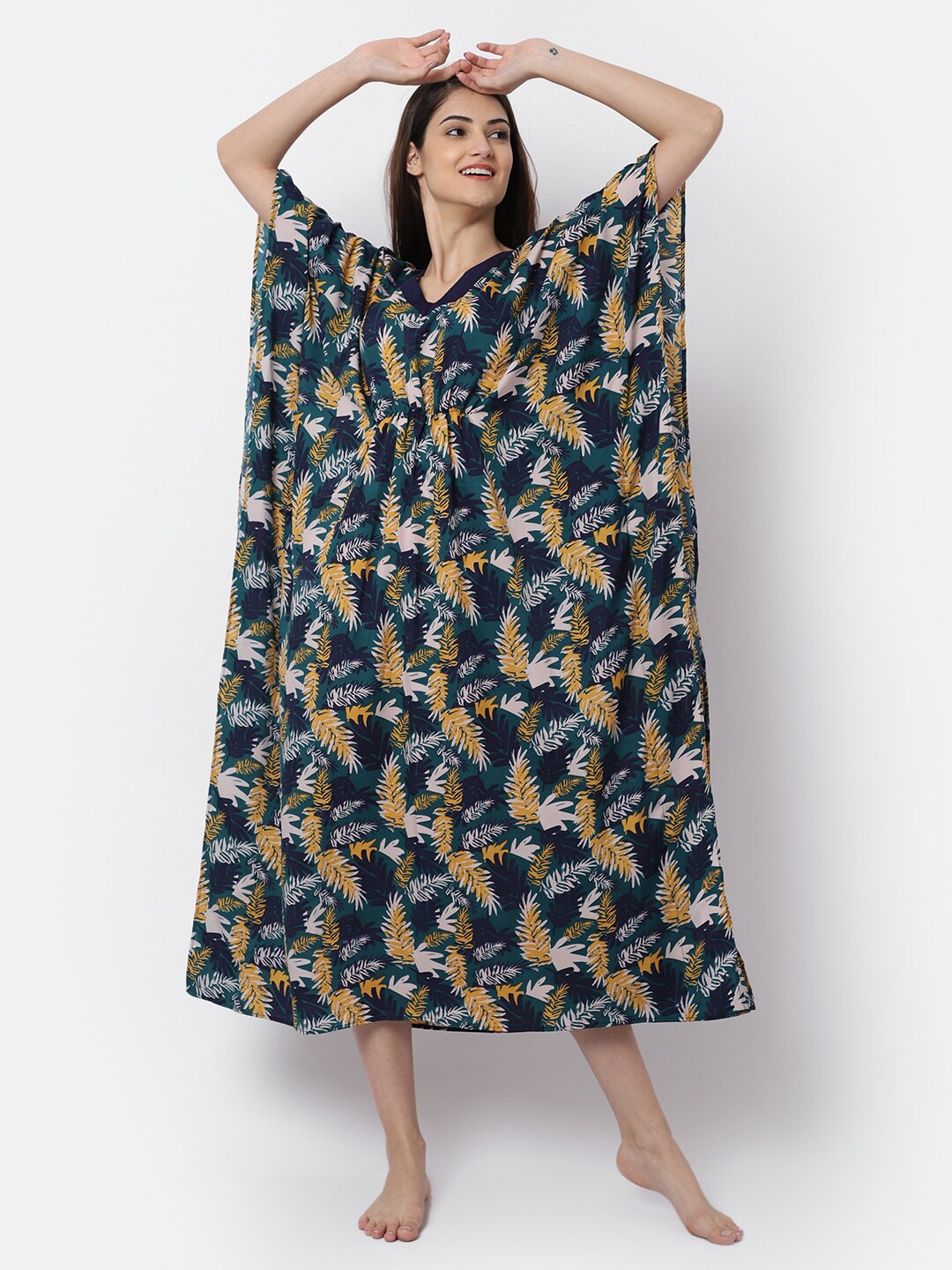 

EROTISSCH Women Green Printed Kaftan Nightdress