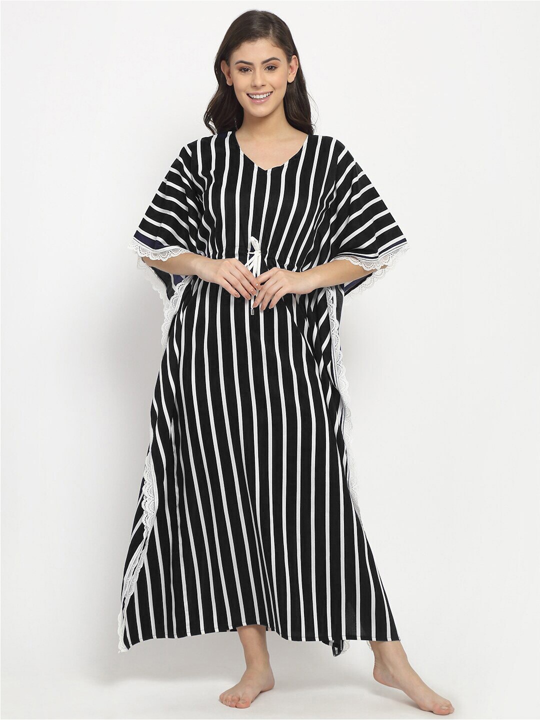 

EROTISSCH Women Black Printed Maxi Kaftan Nightdress