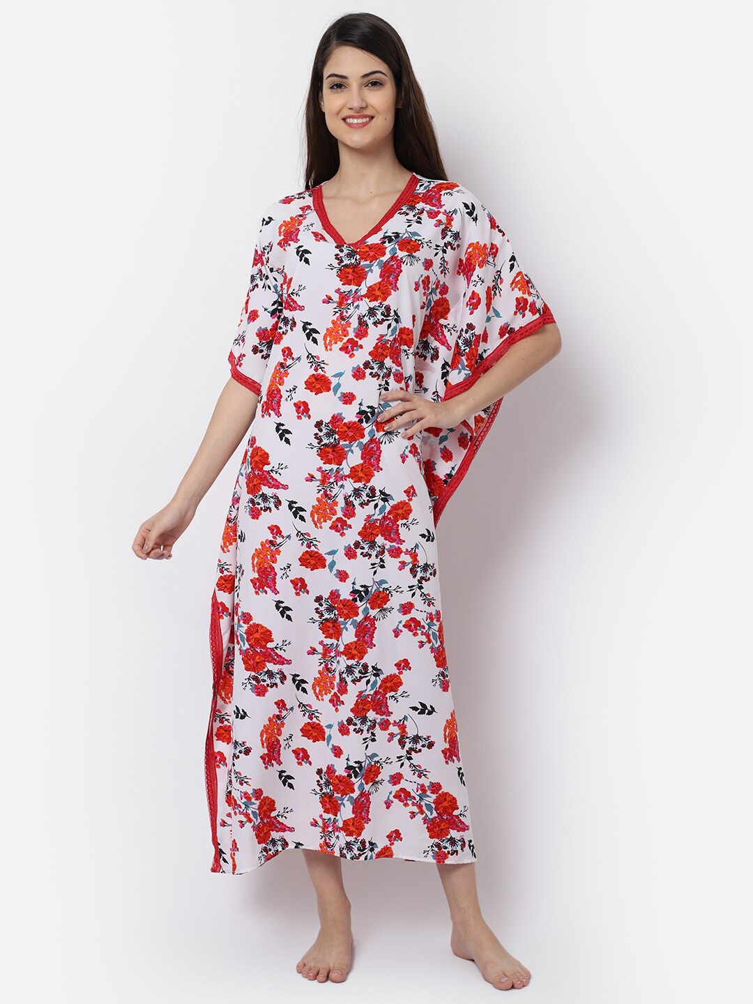 

EROTISSCH White Printed Maxi Kaftan Nightdress