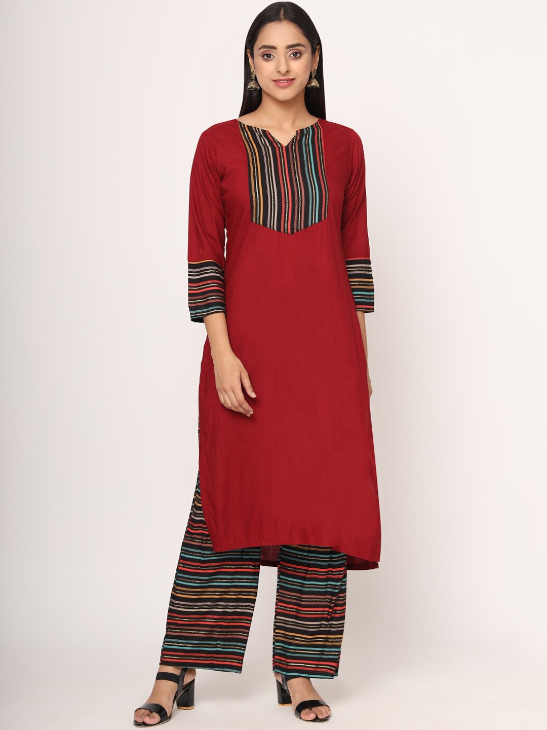 

Sitaram Designer Women Maroon Pure Cotton Kurta with Palazzos