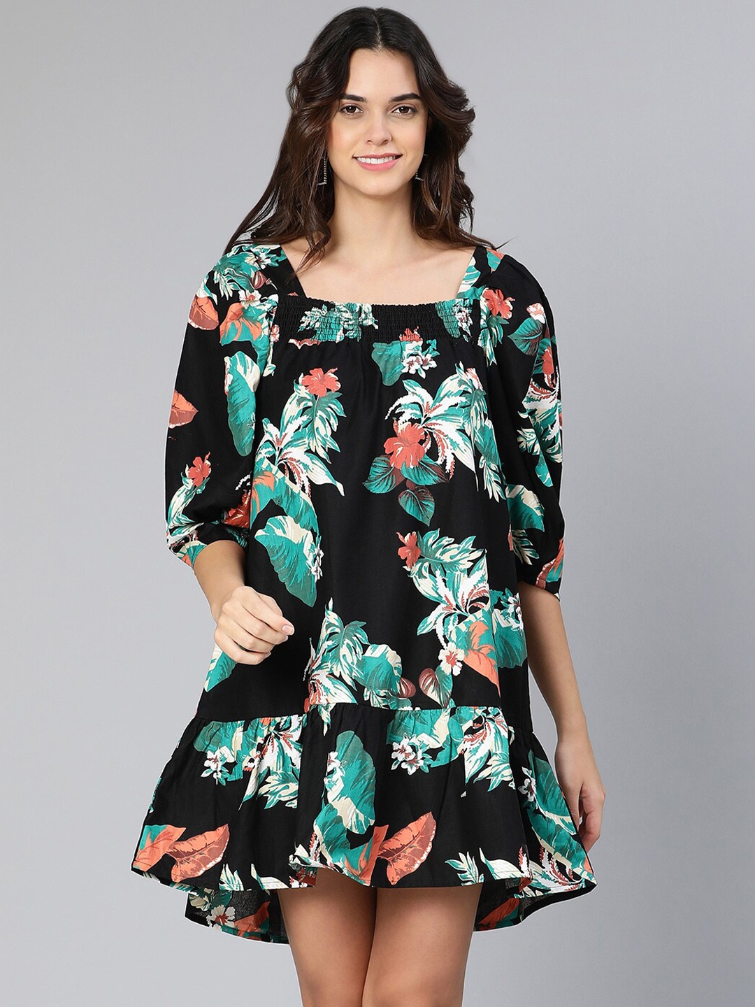 

Oxolloxo Black Floral A-Line Dress