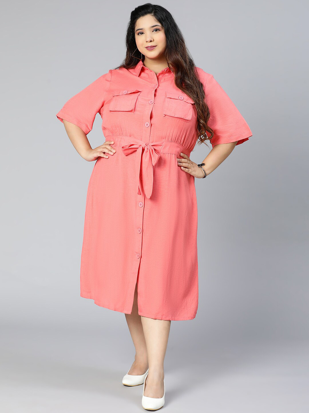 

Oxolloxo Coral Shirt Midi Dress