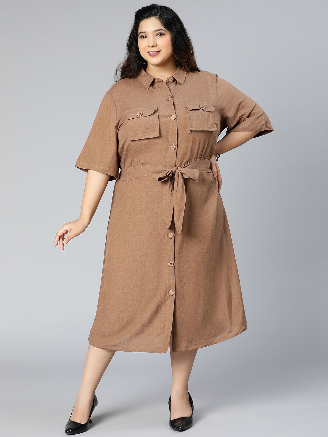 

Oxolloxo Brown Shirt Midi Dress