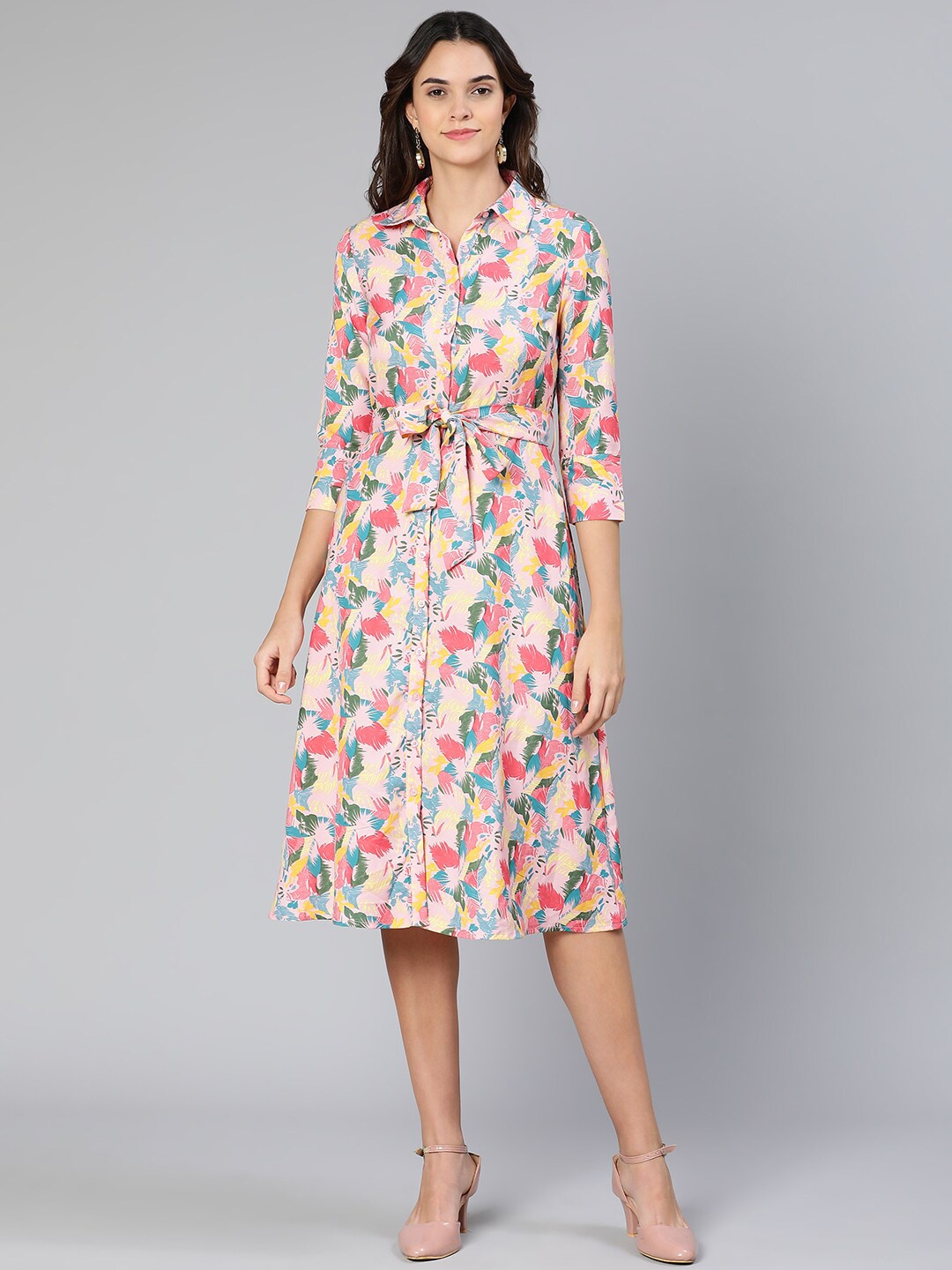 

Oxolloxo Multicoloured Floral Crepe Shirt Midi Dress, Multi