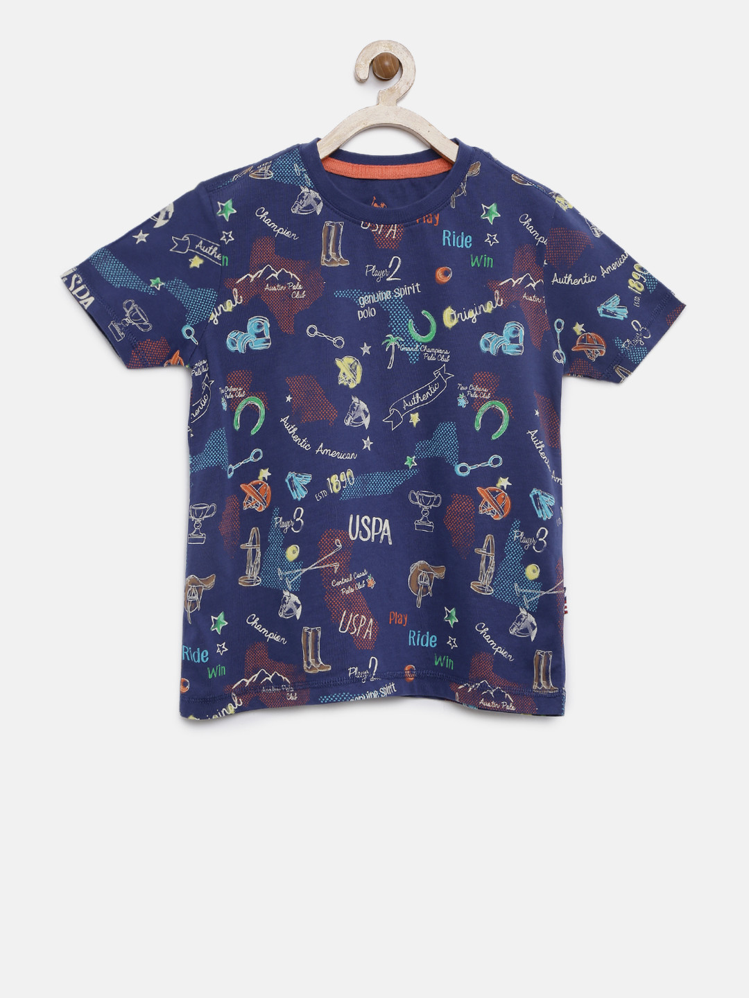 

U.S. Polo Assn. Kids Boys Navy Blue Printed T-shirt