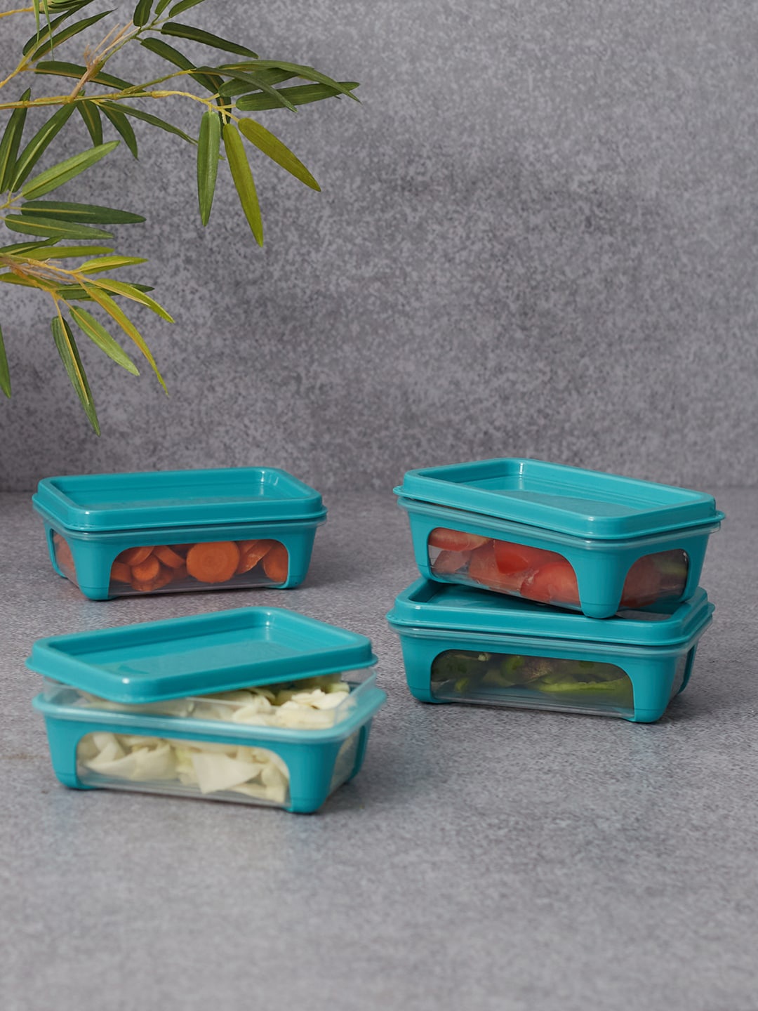 

HomeTown Set Of 6 Teal Blue Solid Food Container