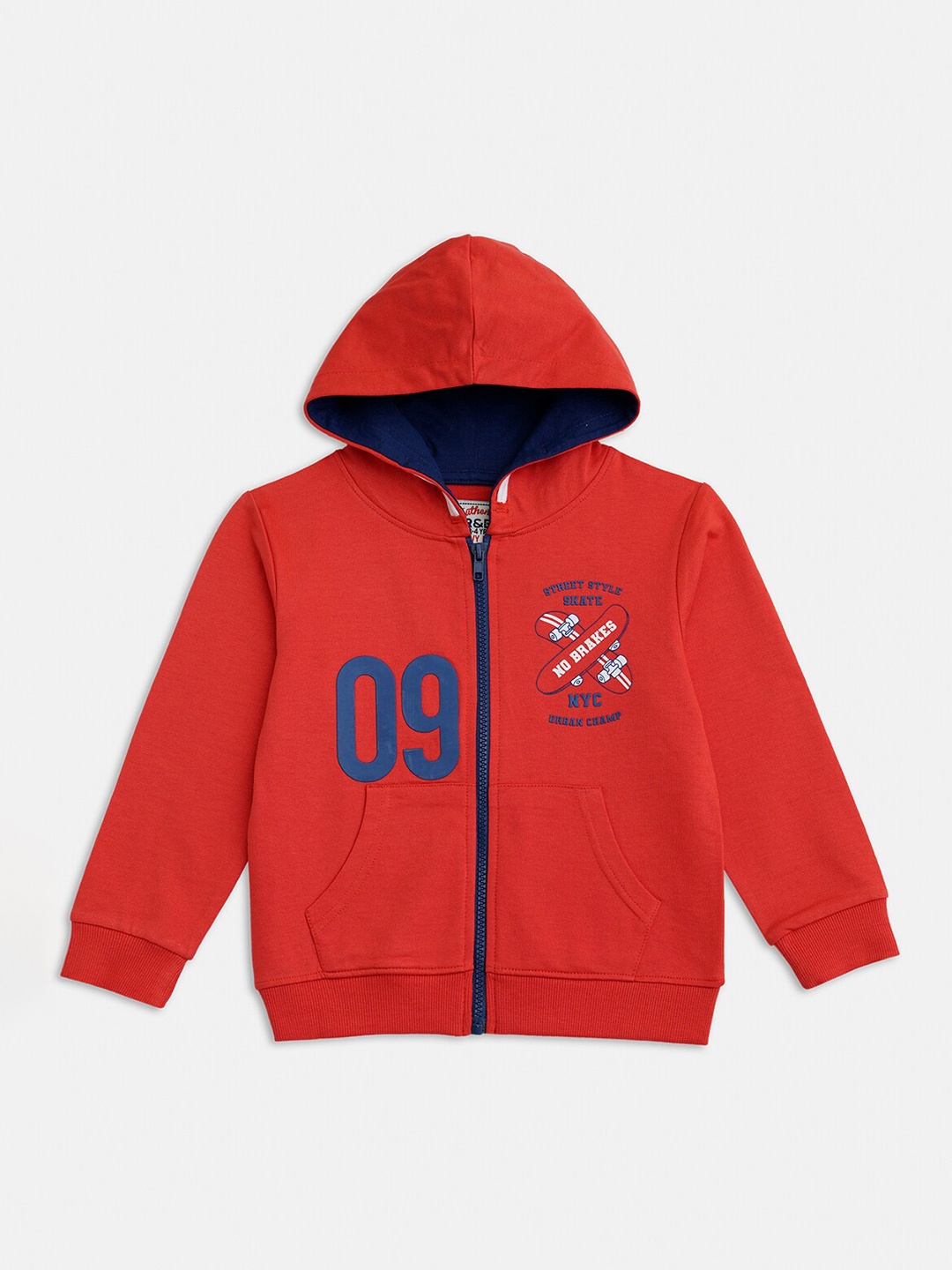 

R&B Boys Red jaffa orange Crop Open Front Jacket with Embroidered