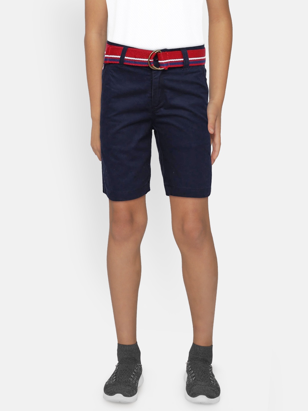 

U.S. Polo Assn. Kids Boys Navy Blue Solid Regular Fit Chino Shorts