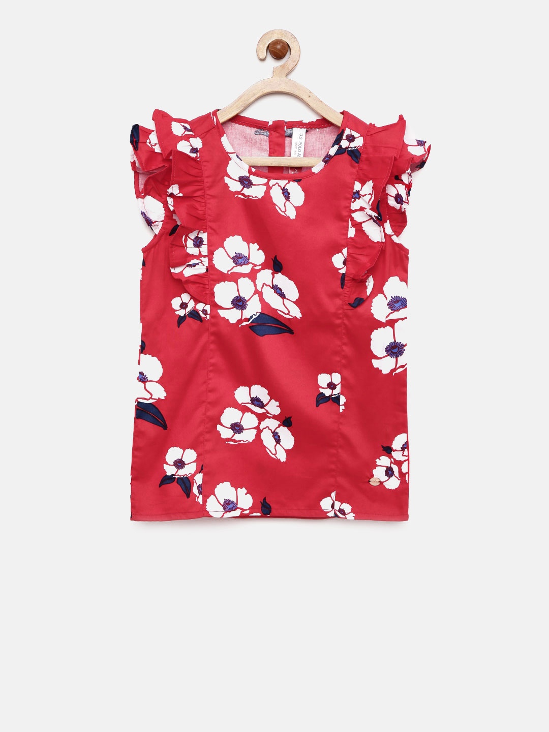 

U.S. Polo Assn. Kids Girls Red Floral Print Pure Cotton Top