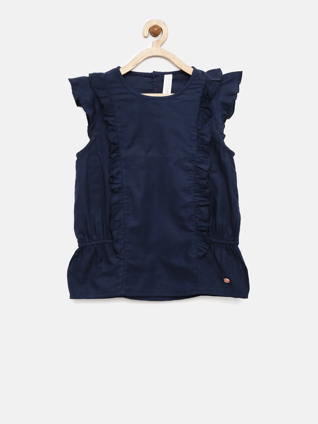 

U.S. Polo Assn. Kids Girls Navy Solid Pure Cotton Top, Navy blue