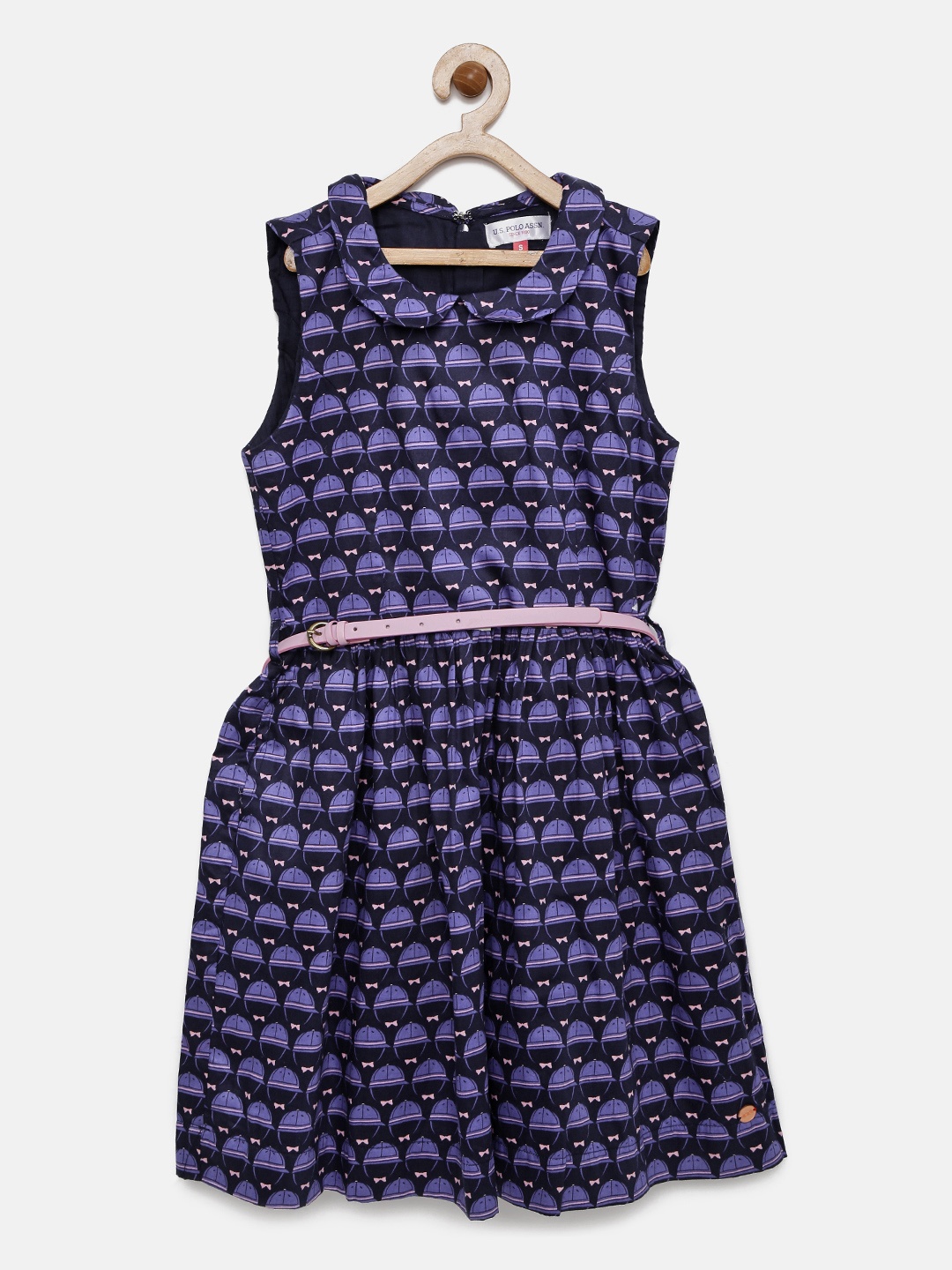 

U.S. Polo Assn. Kids Girls Navy Blue Printed Fit and Flare Dress