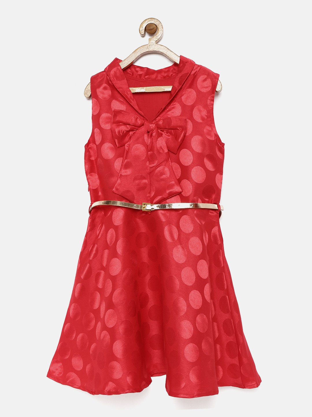 

U.S. Polo Assn. Kids Girls Red Self Design Fit and Flare Dress