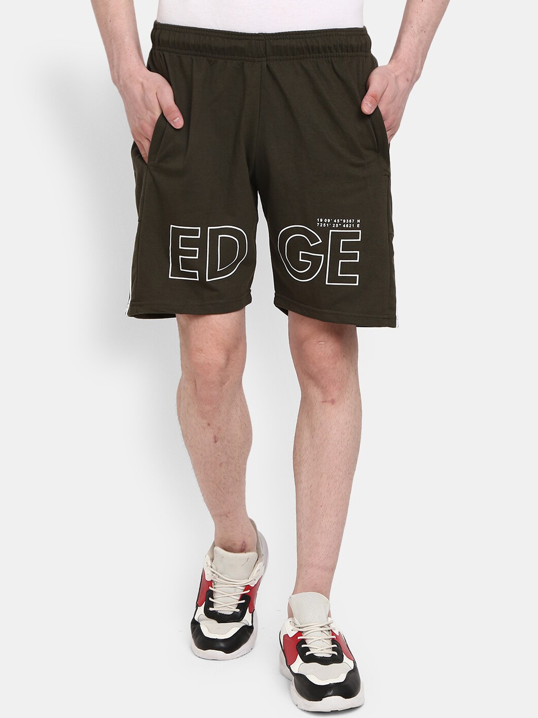 

V-Mart Men Olive Green Typography Sports Shorts