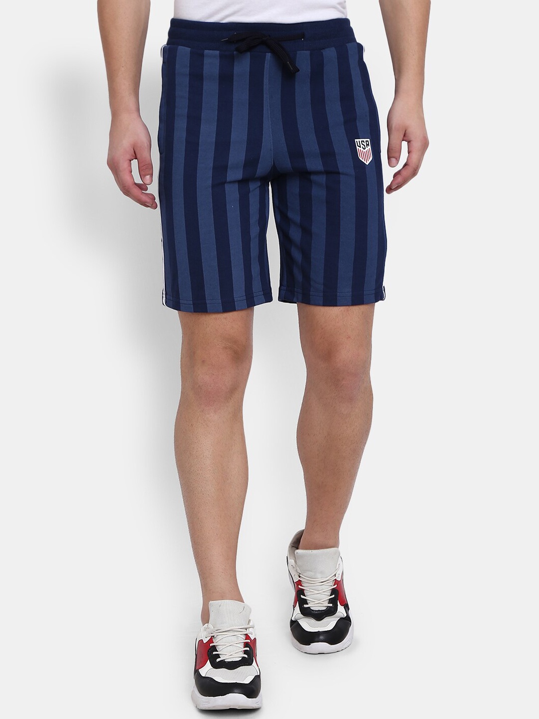 

V-Mart Men Blue Striped Sports Shorts